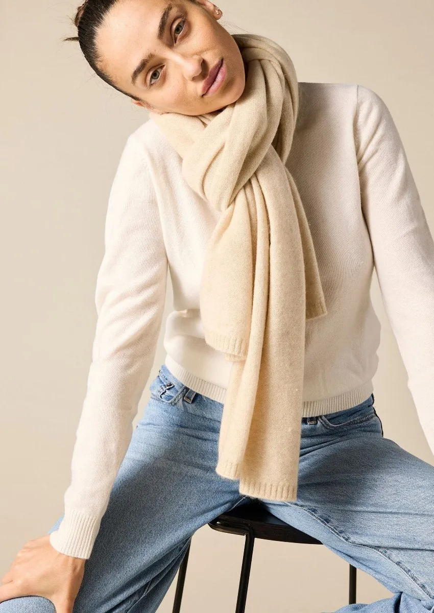 100% Cashmere Scarf in Pale Marle Beige