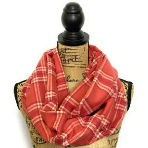 100% Organic Cotton Shades of Strawberry Pink and Cream Plaid Infinity and Blanket Scarves