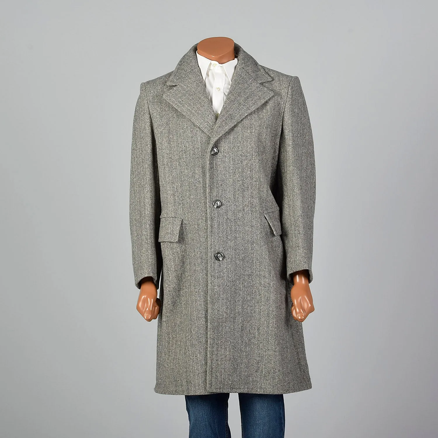 1970s Gray Wool Tweed Coat with Convertible Pockets