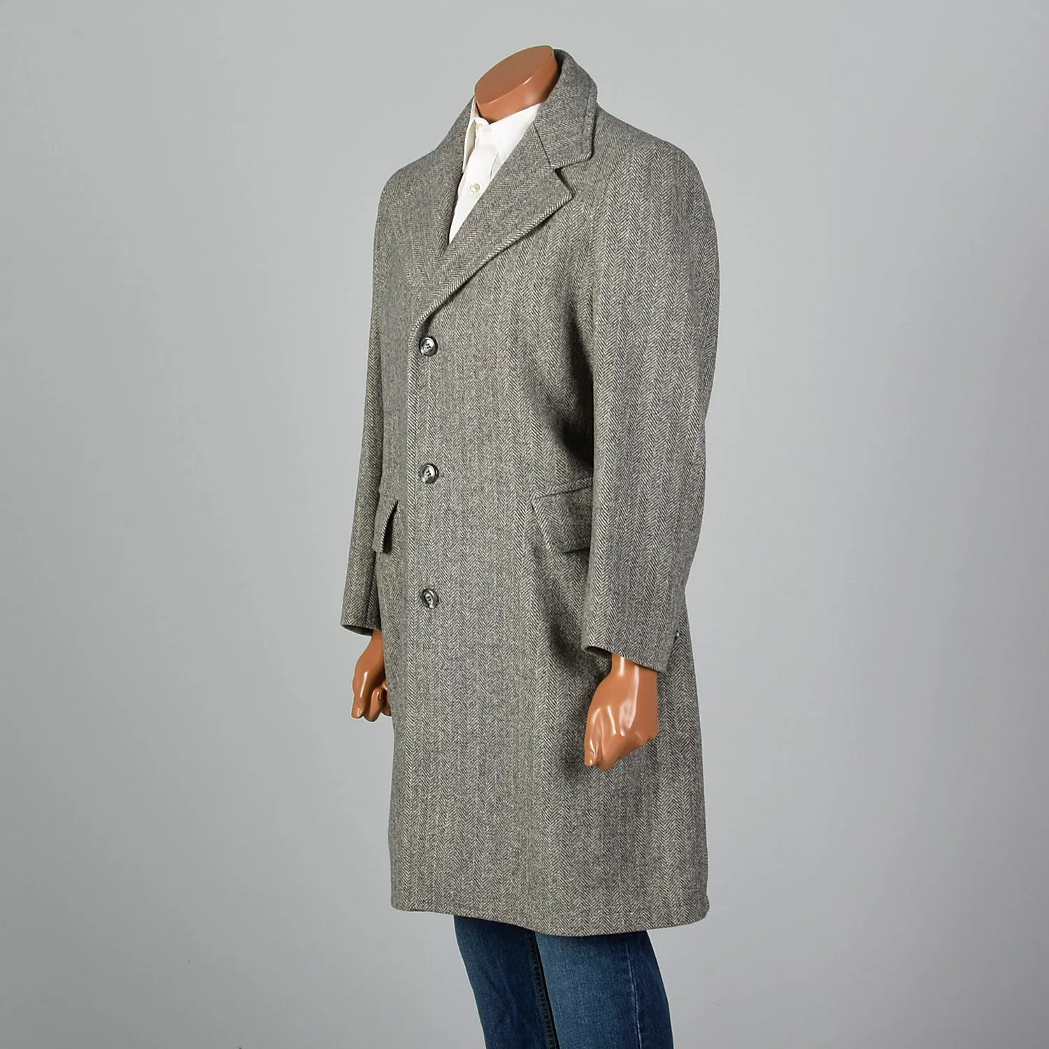 1970s Gray Wool Tweed Coat with Convertible Pockets