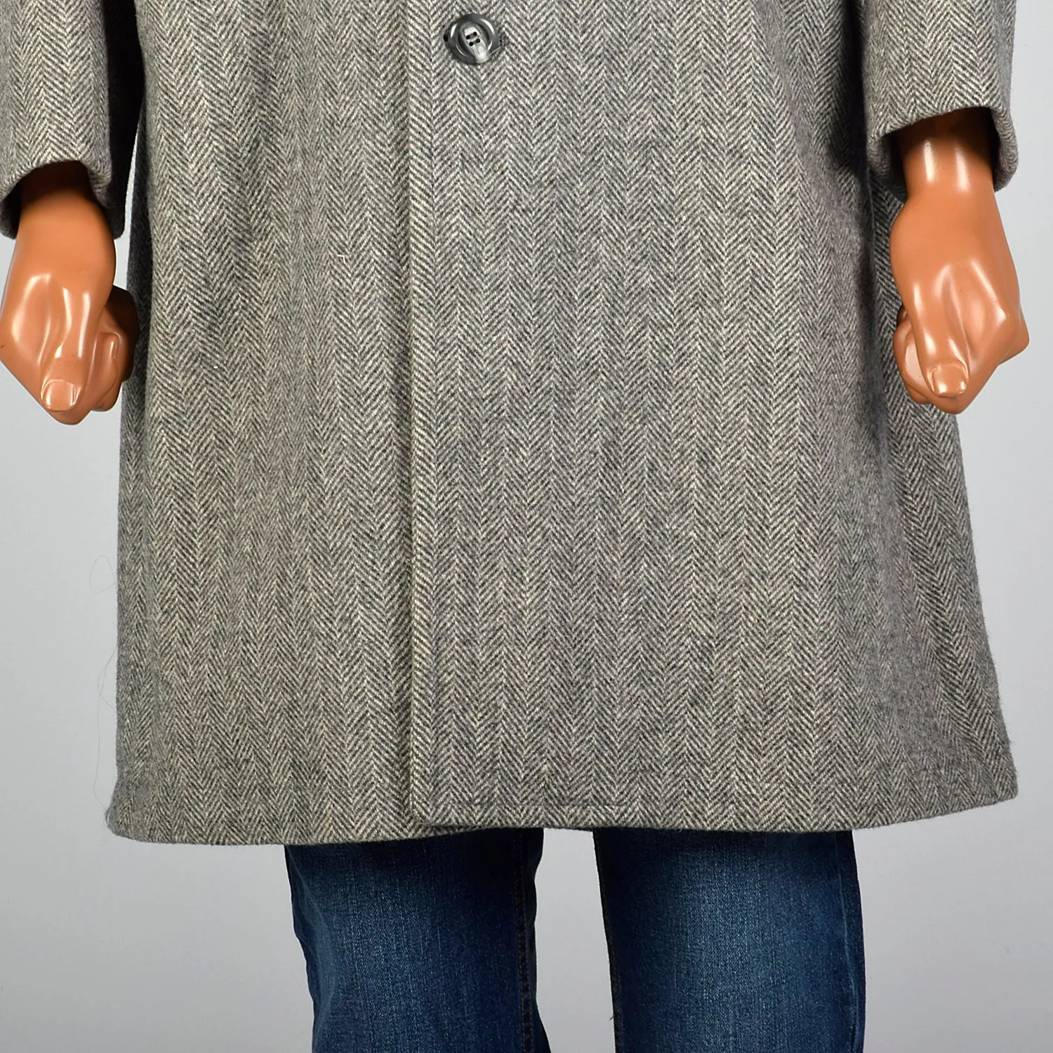 1970s Gray Wool Tweed Coat with Convertible Pockets