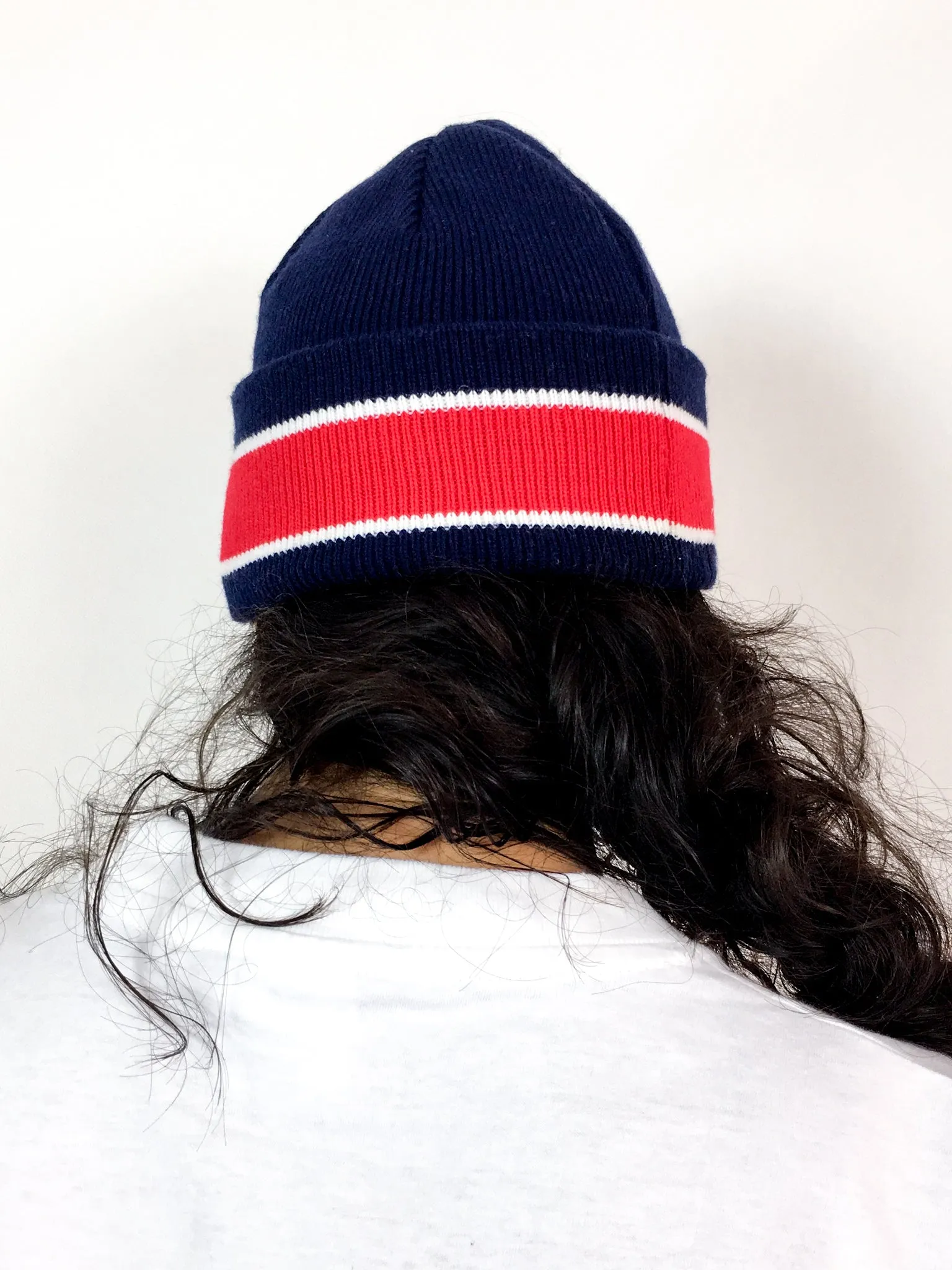 70s/80s navy winter hat, big red stripe