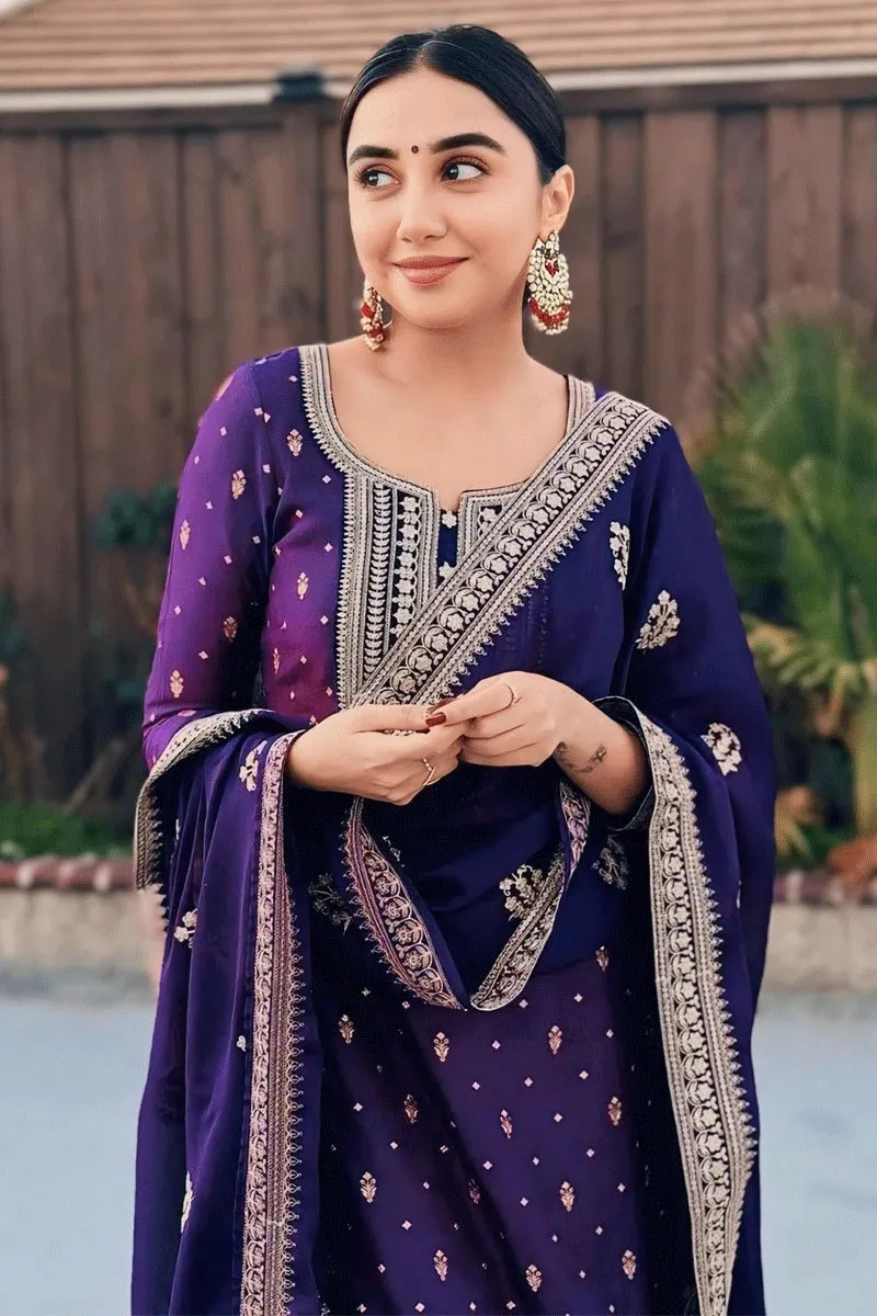 Actress Prajakta Koli Purple Color Dress For Wedding