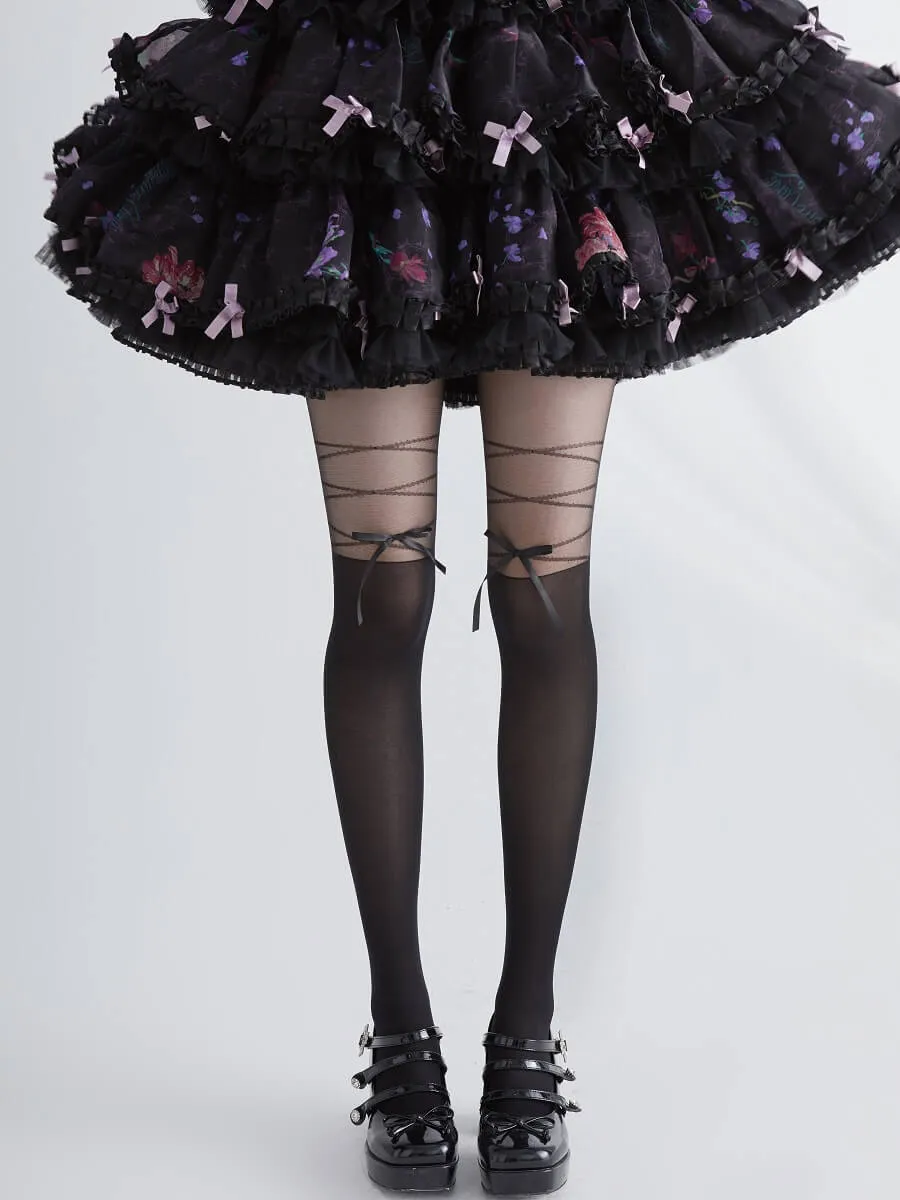 Aesthetic ribbon bow tights