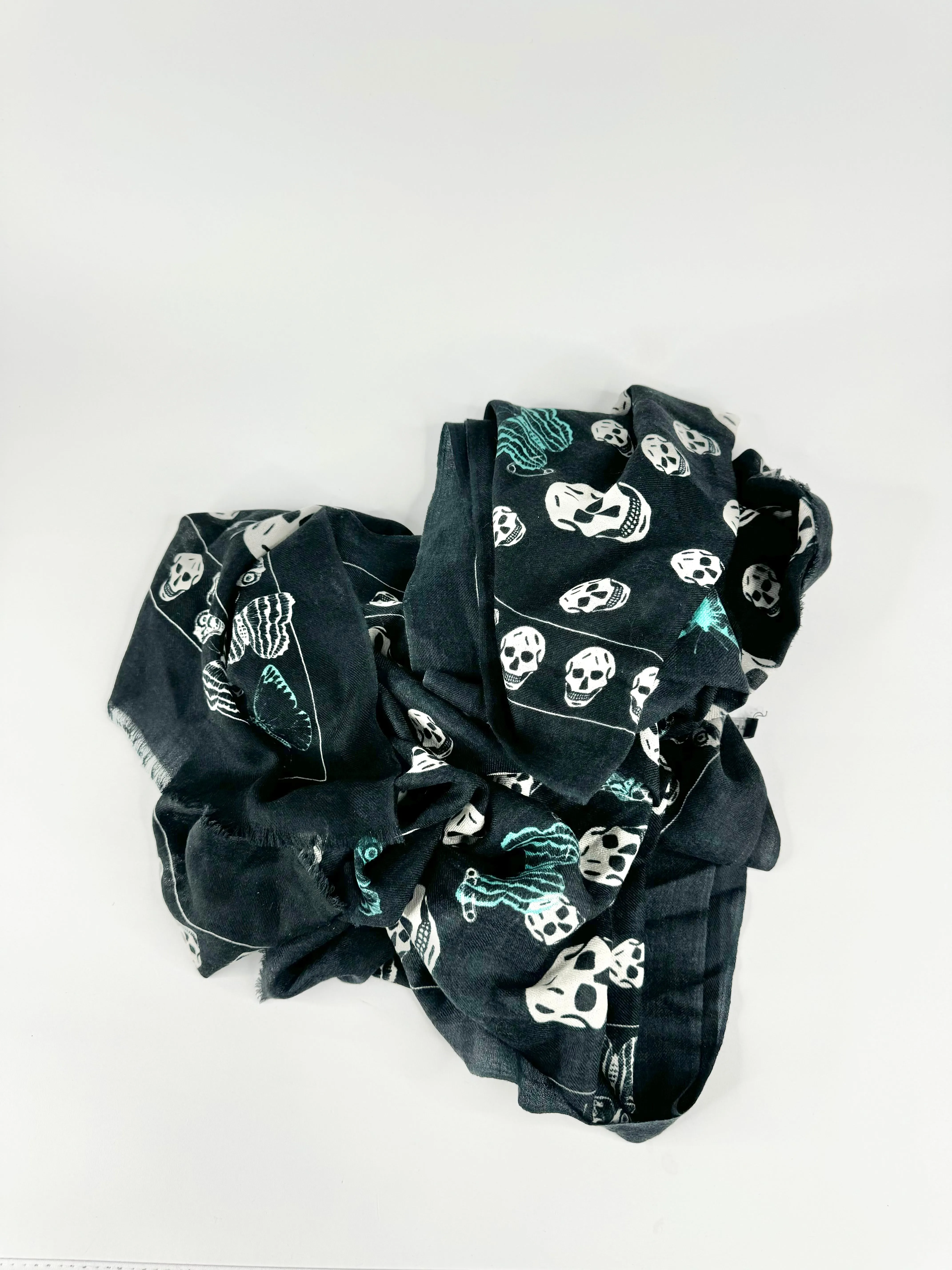 Alexander McQUeen Black Seasonal Butterfly & Skull Scarf