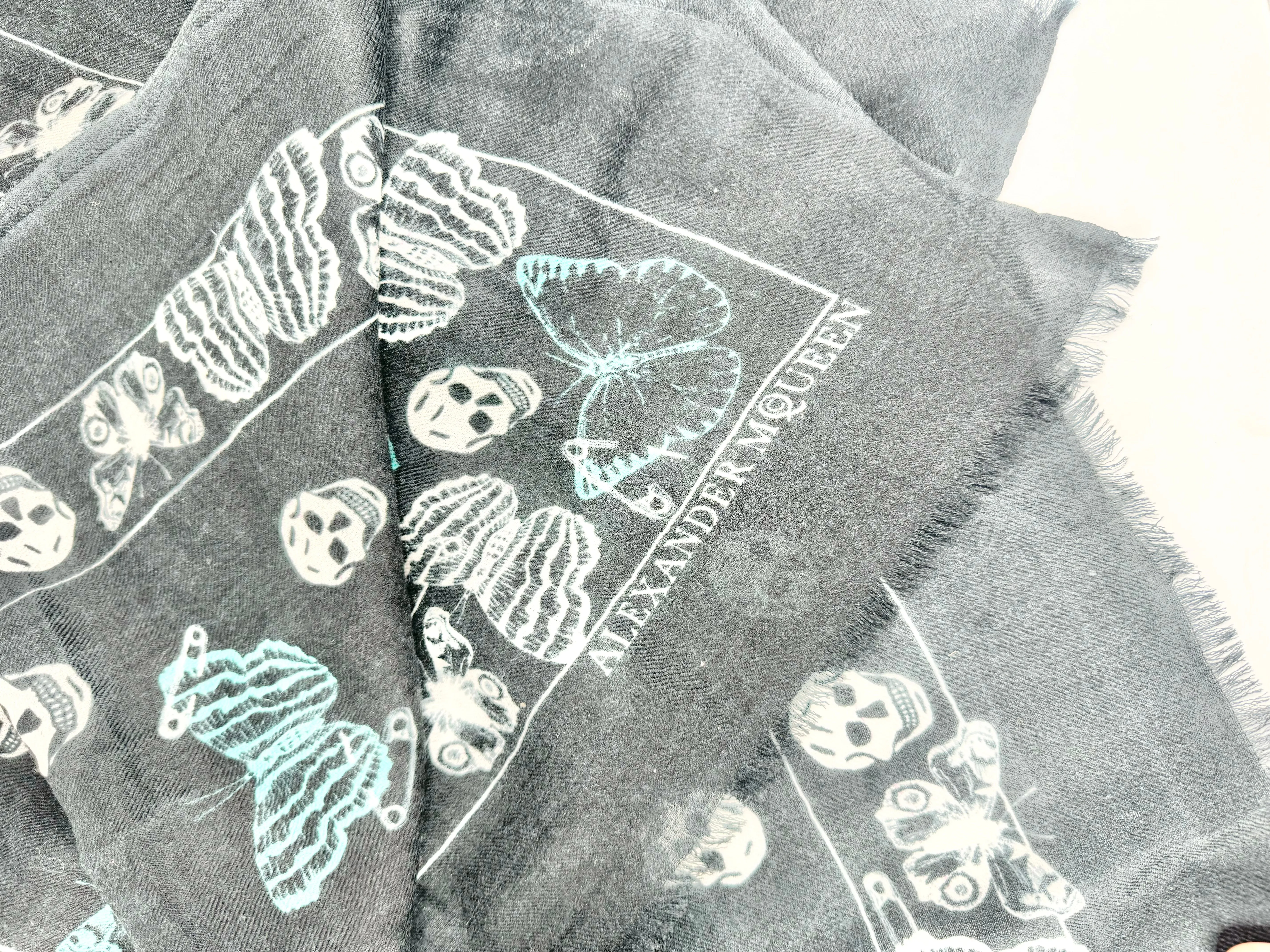 Alexander McQUeen Black Seasonal Butterfly & Skull Scarf