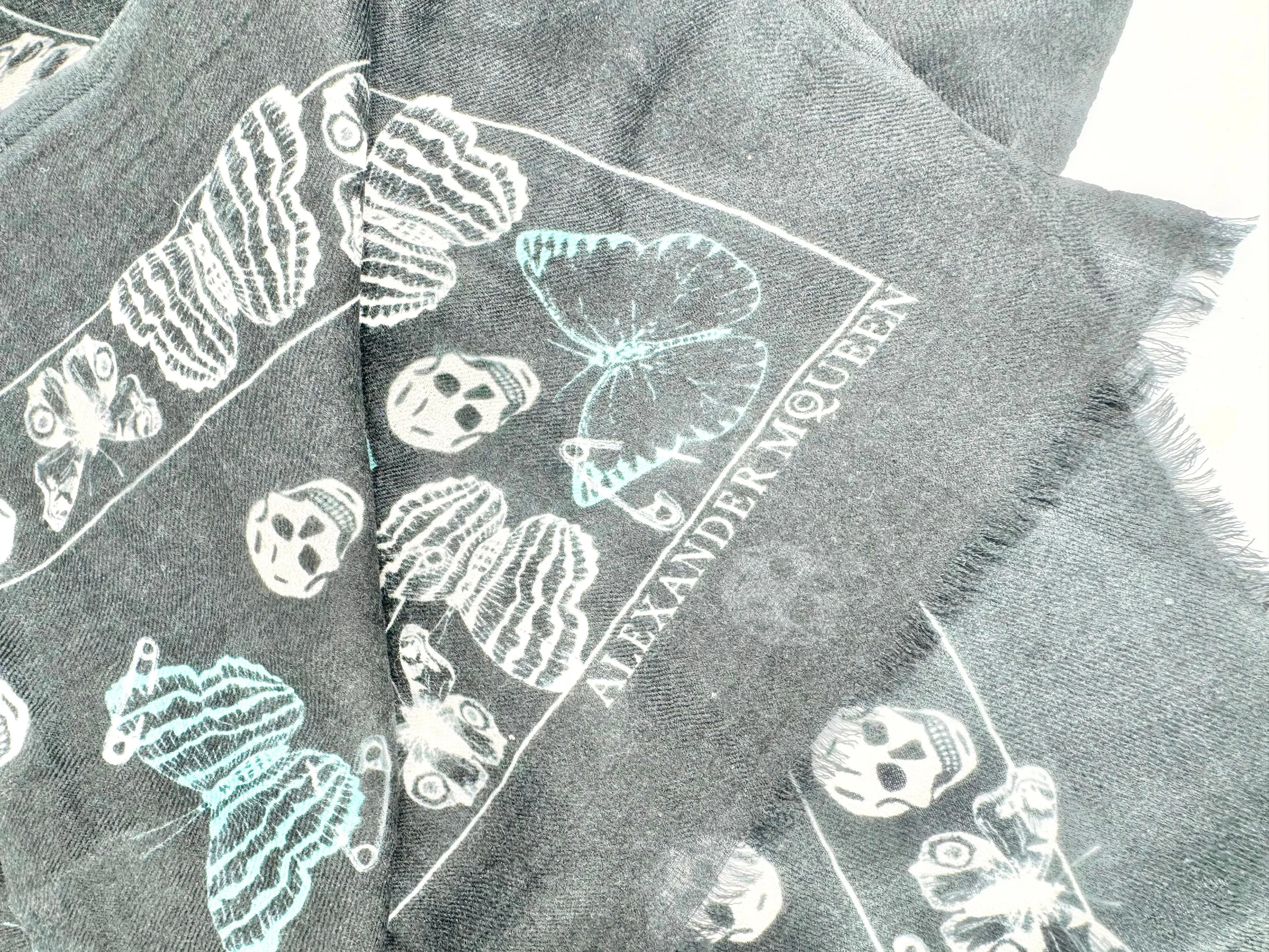 Alexander McQUeen Black Seasonal Butterfly & Skull Scarf