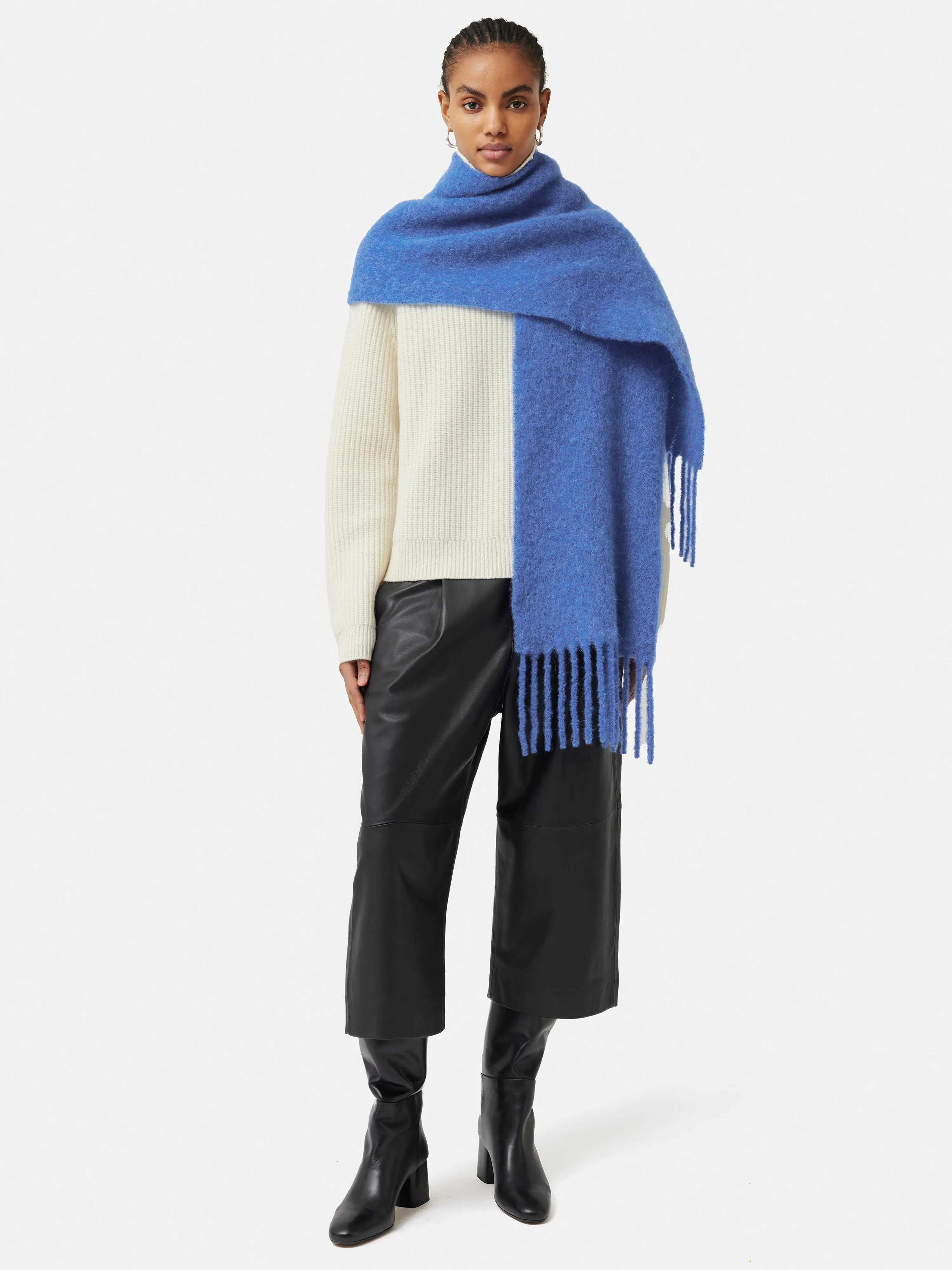 Alpaca Blend Fringed Scarf | Blue