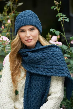 Aran Trellis Hat&Scarf Set-Teal