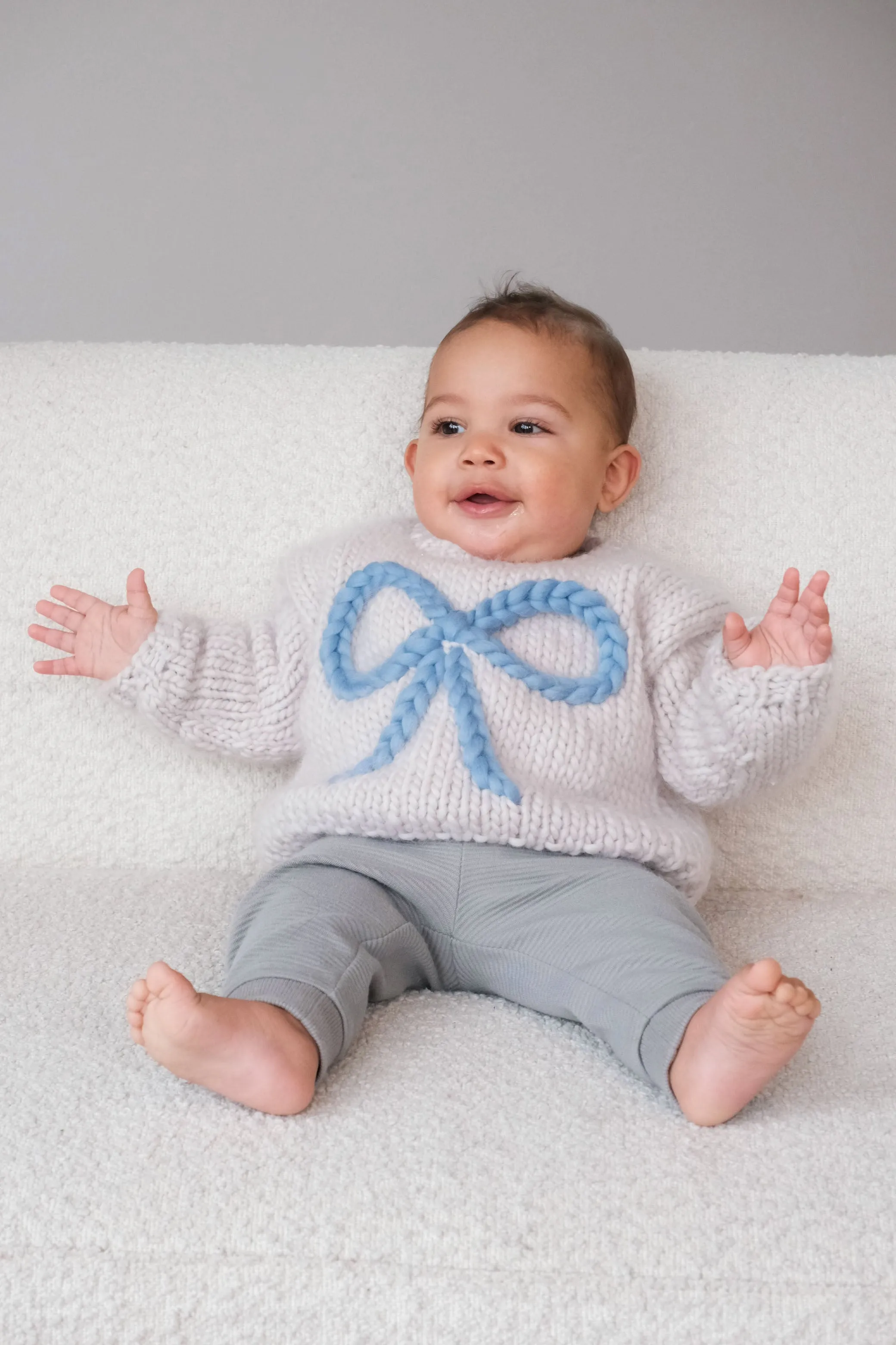 Baby Bow Chunky Knit Sweater in Blue