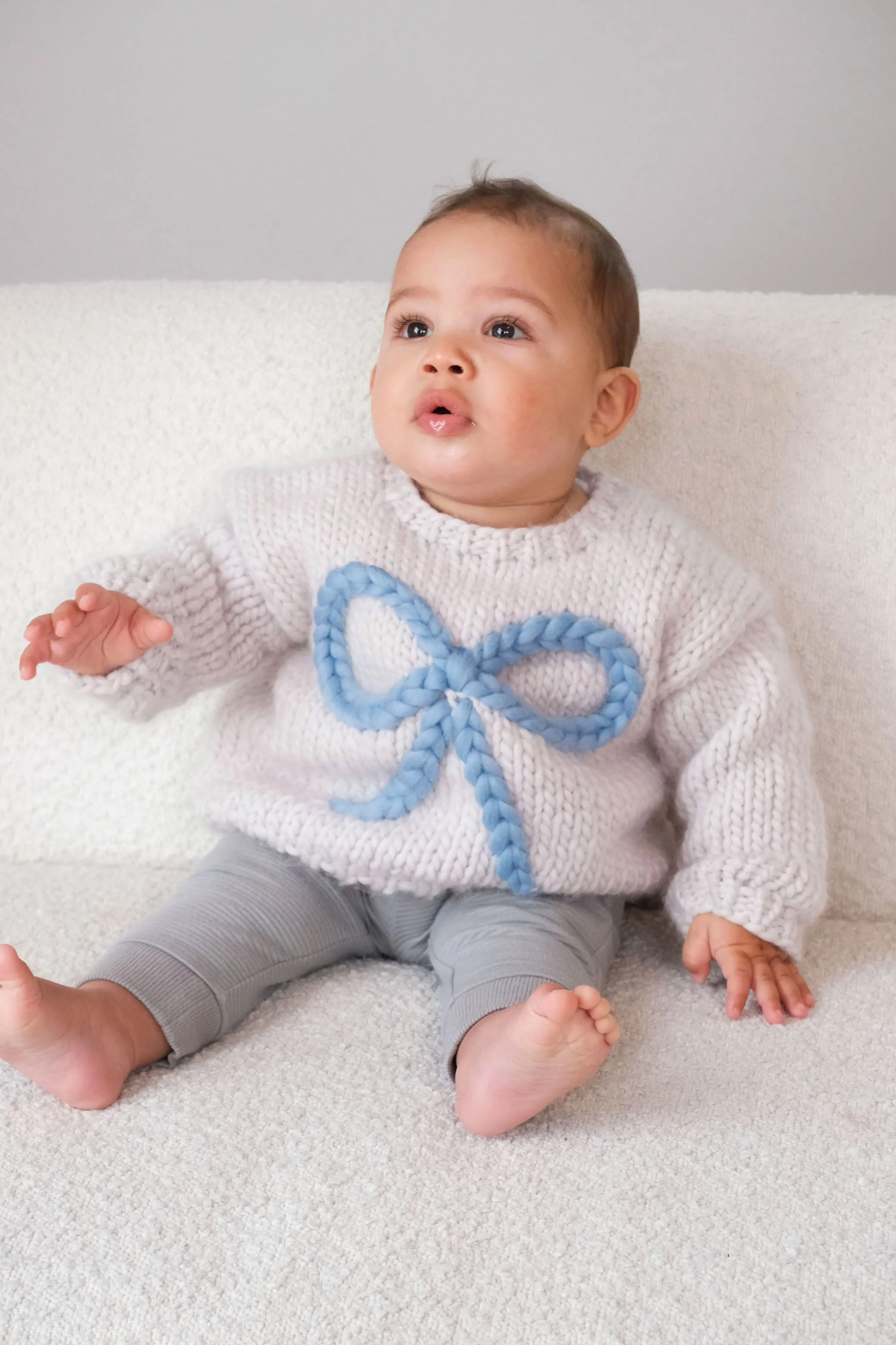 Baby Bow Chunky Knit Sweater in Blue