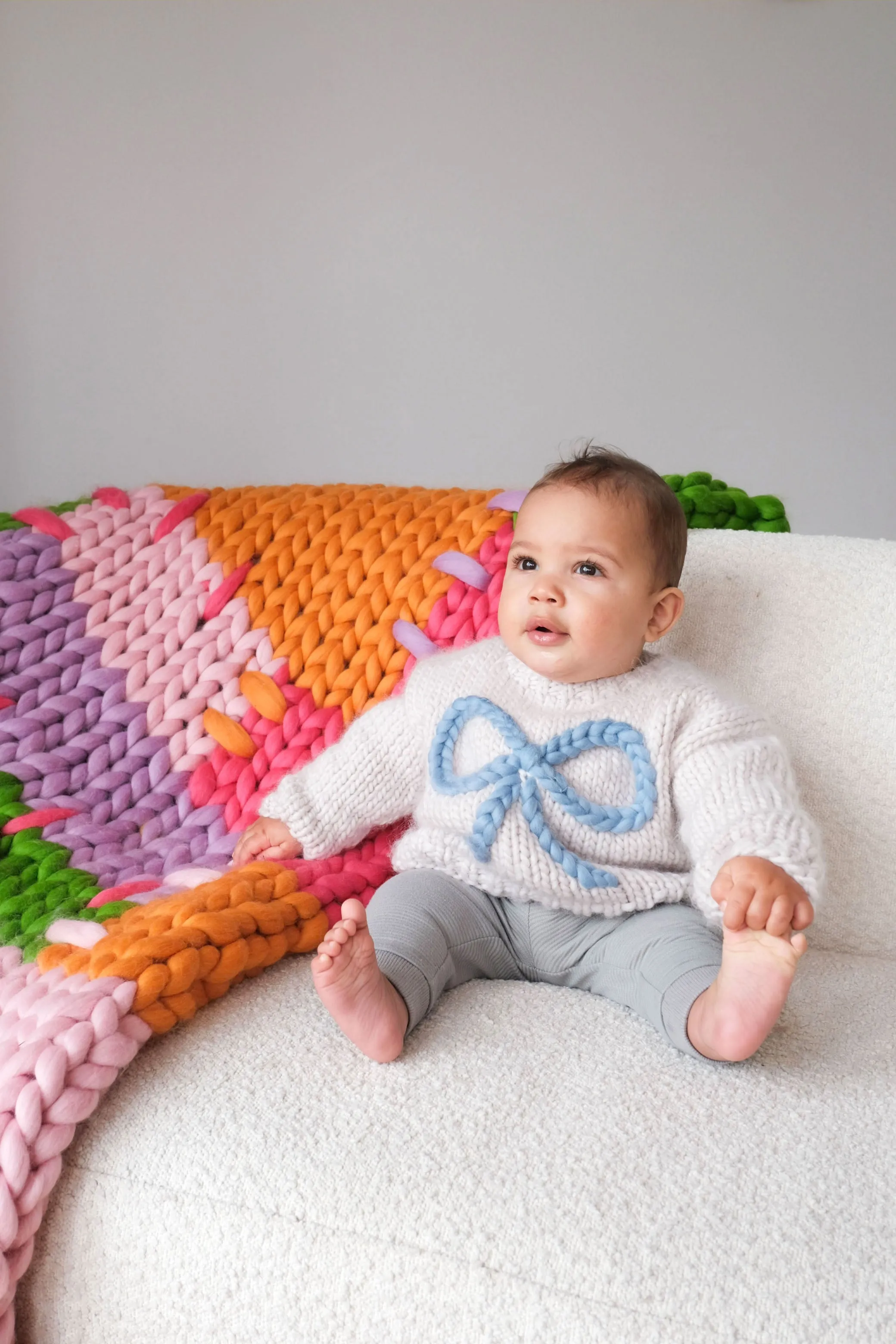 Baby Bow Chunky Knit Sweater in Blue