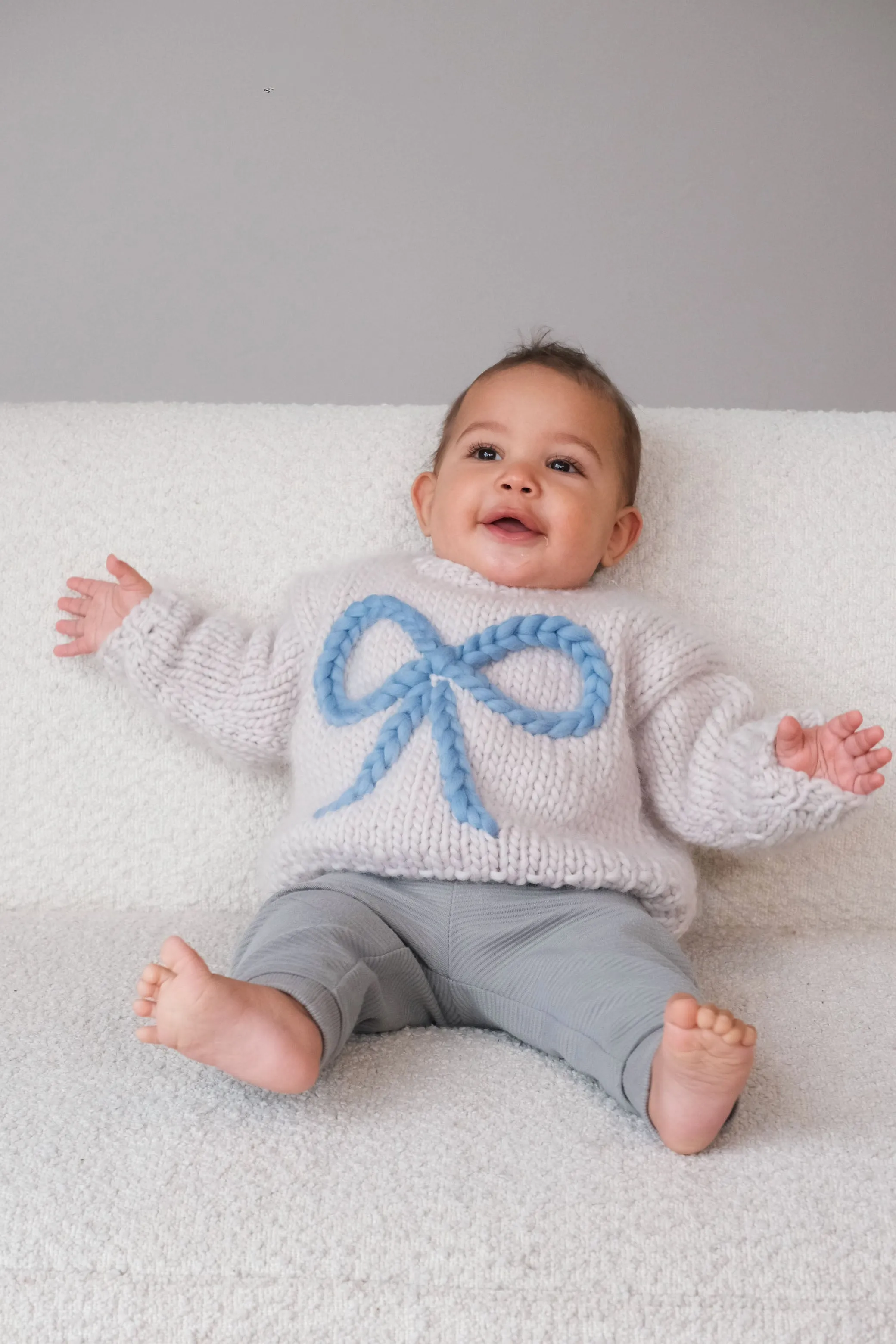 Baby Bow Chunky Knit Sweater in Blue