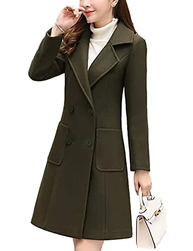 Bankeng Women's Elegant Wool Blend Coat Mid-Length Slim Fit Notched Lapel Warm Winter Coats(Z-Camel,S)