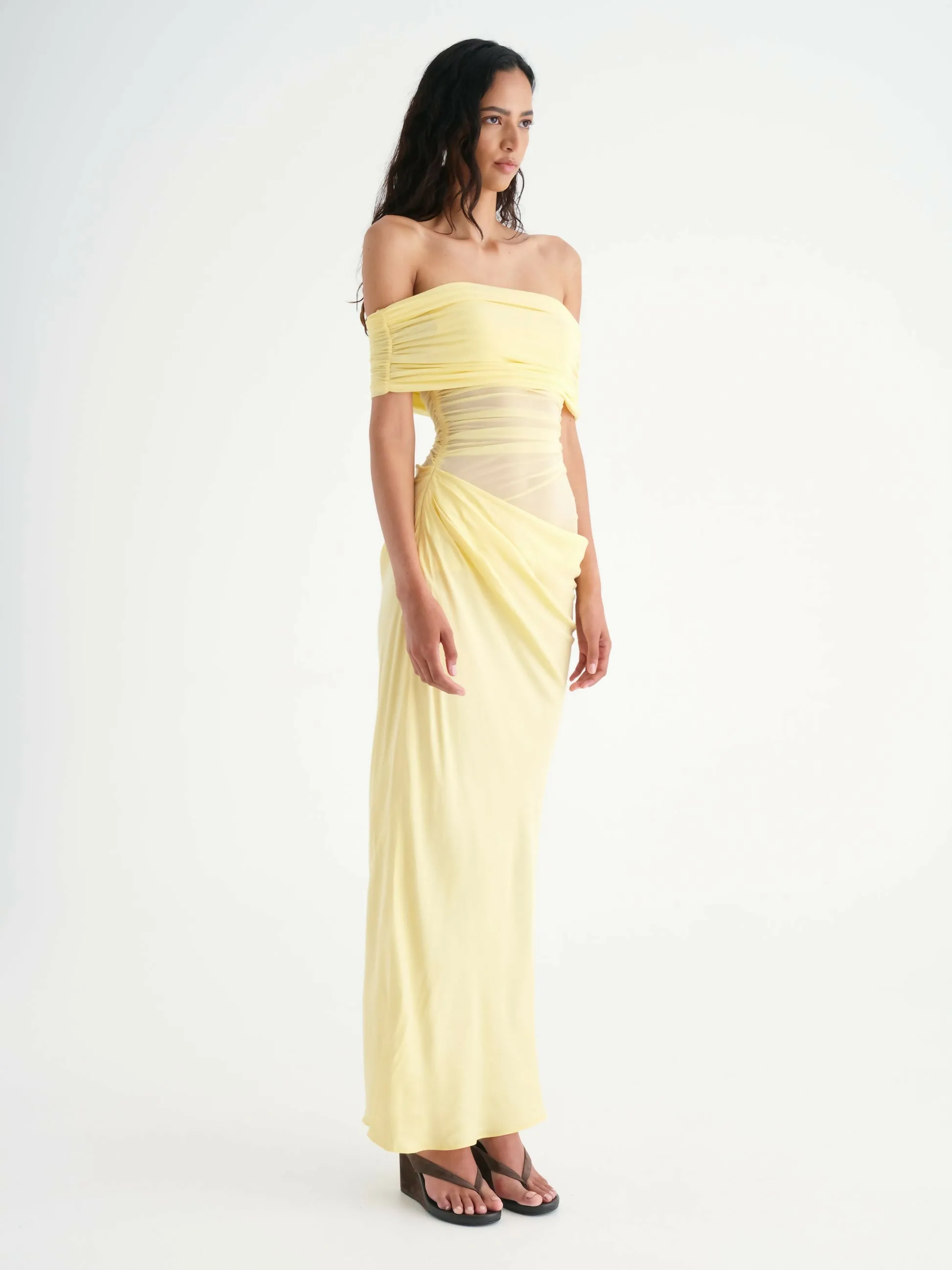 Benni Nico off Shoulder Maxi Dress Butter Yellow Size 8,10