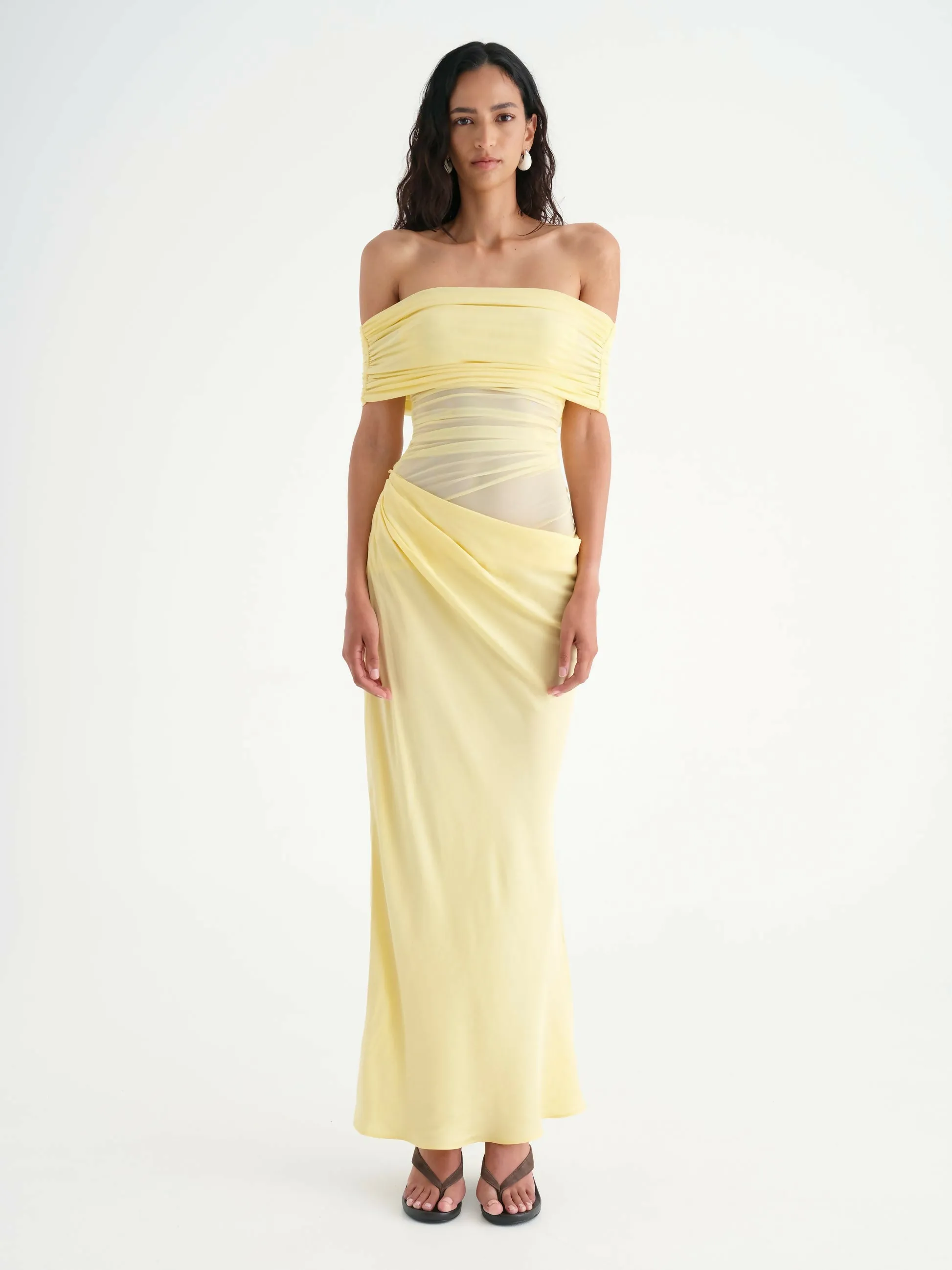 Benni Nico off Shoulder Maxi Dress Butter Yellow Size 8,10