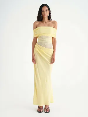 Benni Nico off Shoulder Maxi Dress Butter Yellow Size 8,10