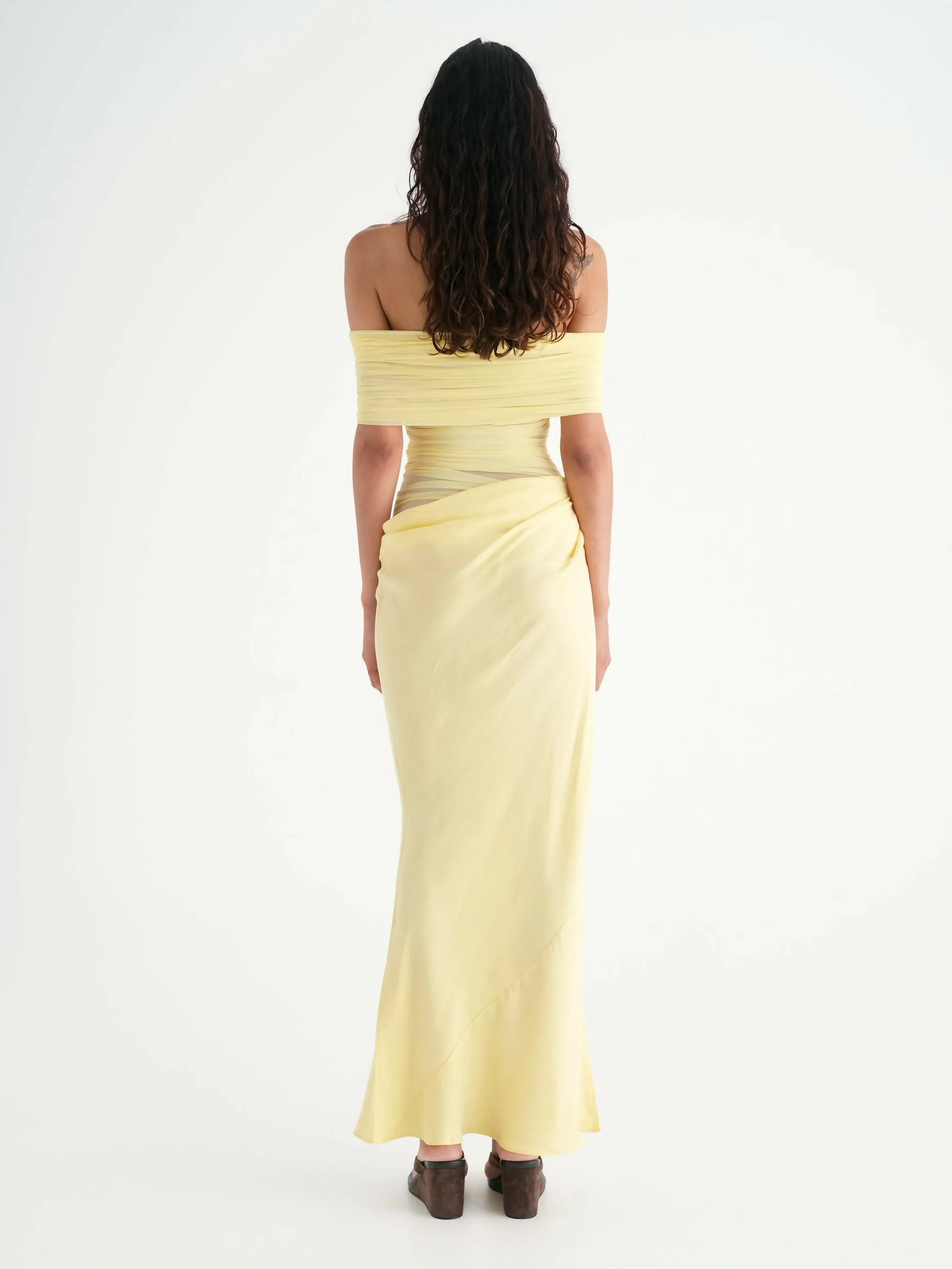 Benni Nico off Shoulder Maxi Dress Butter Yellow Size 8,10