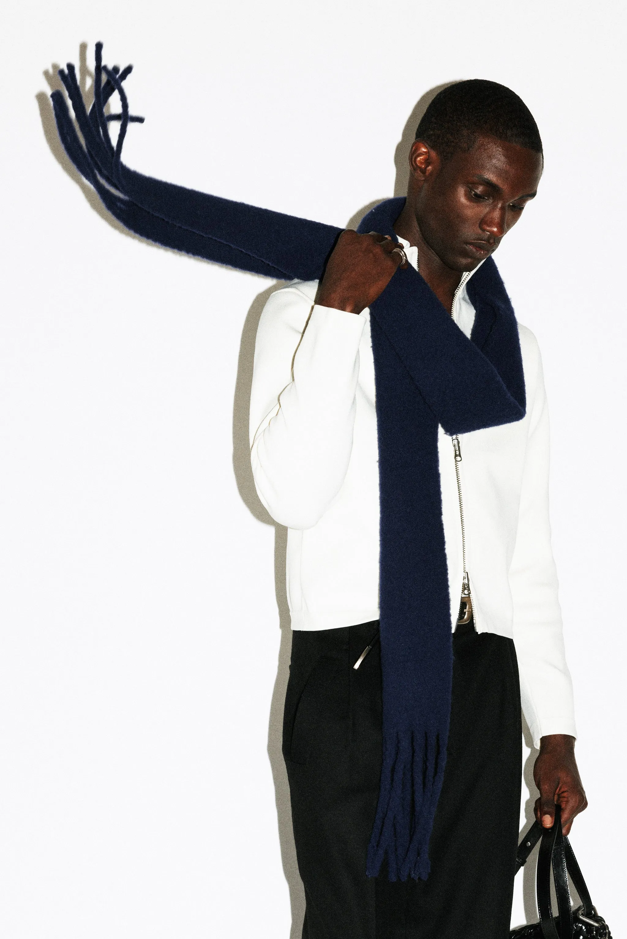 Beverly Brushed Wool Textural Scarf  |  Navy