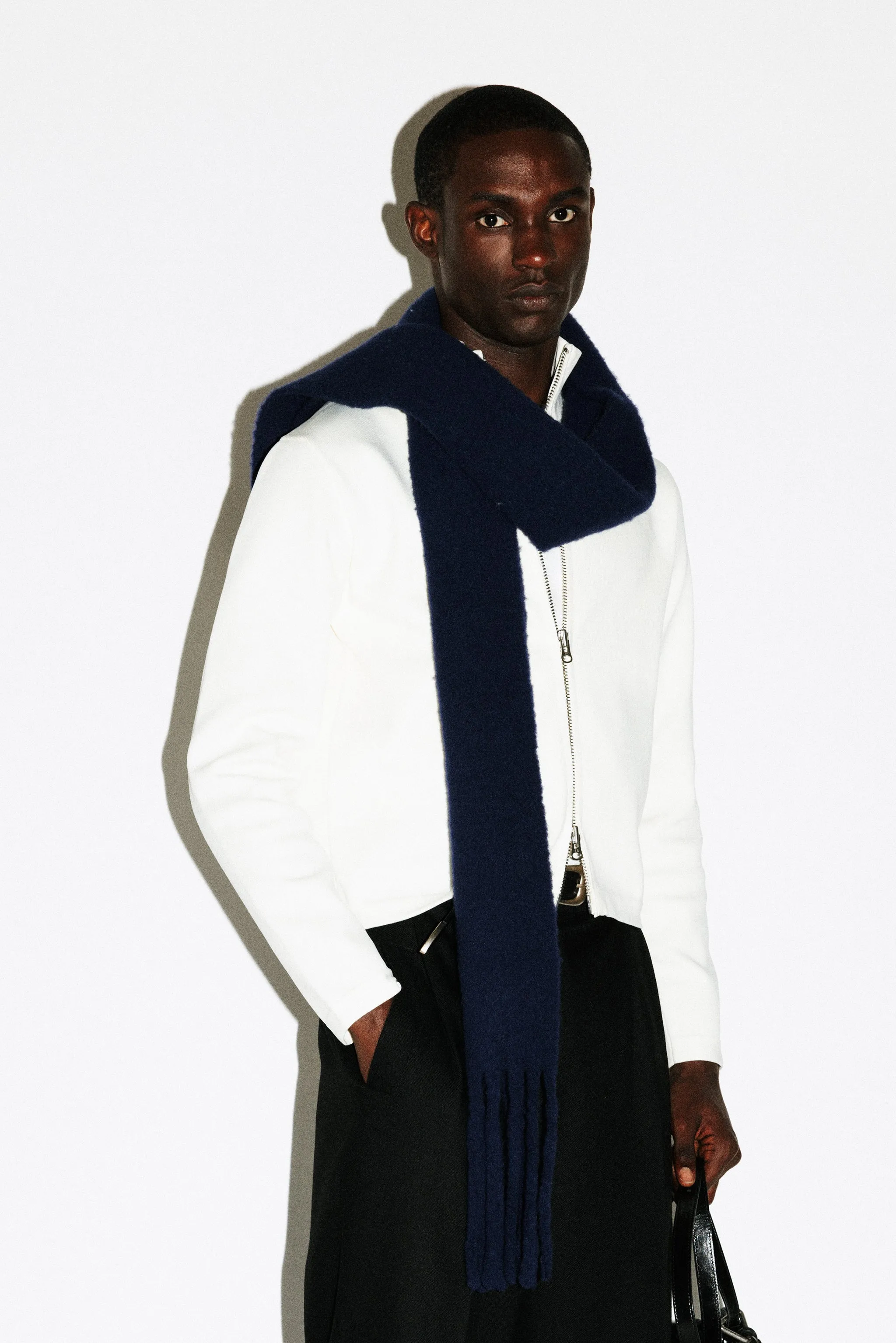 Beverly Brushed Wool Textural Scarf  |  Navy