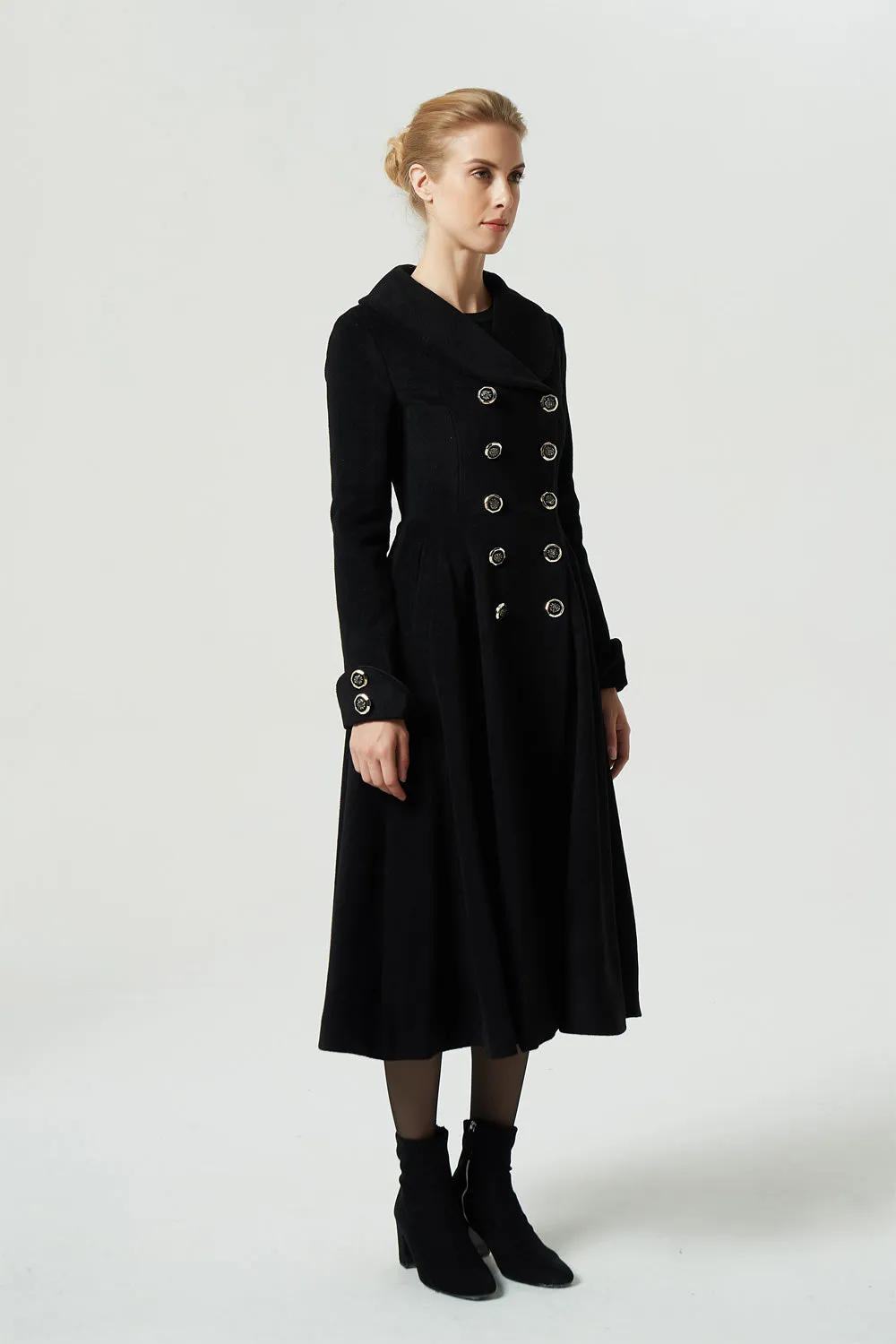 black winter double breasted wool coat  1976#