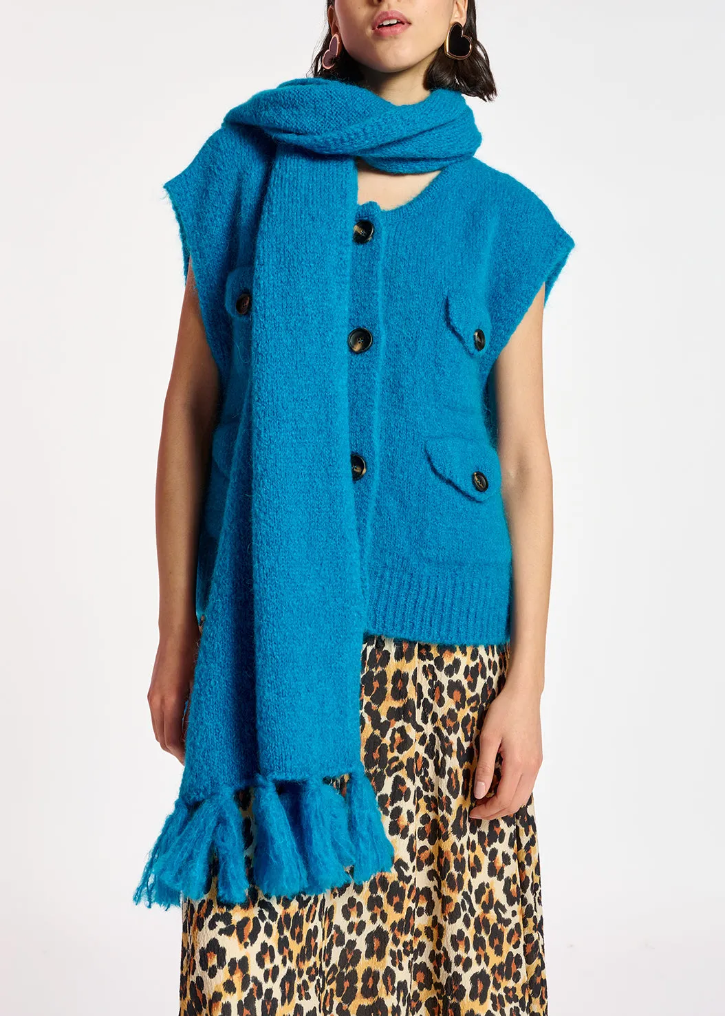 Blue oversized mohair-blend scarf