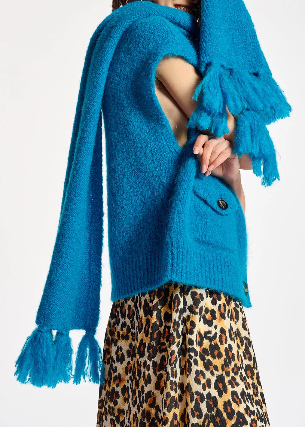 Blue oversized mohair-blend scarf