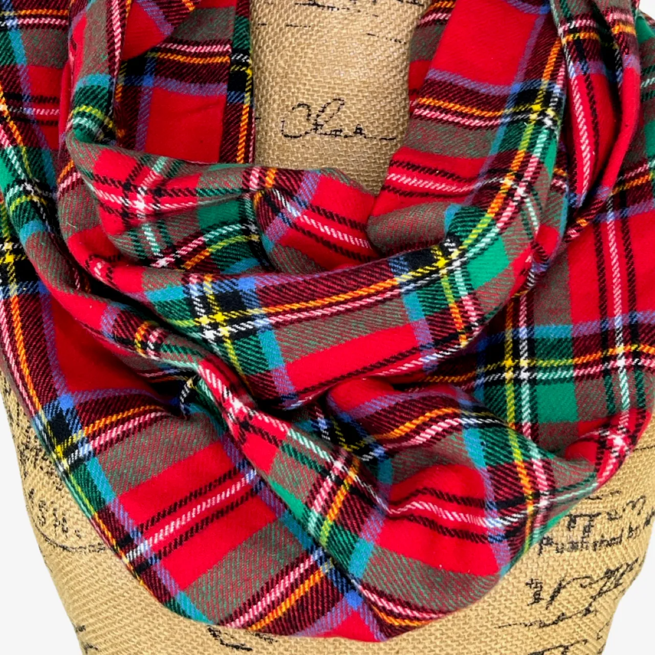 Bright Christmas Plaid Flannel Infinity or Blanket Scarf