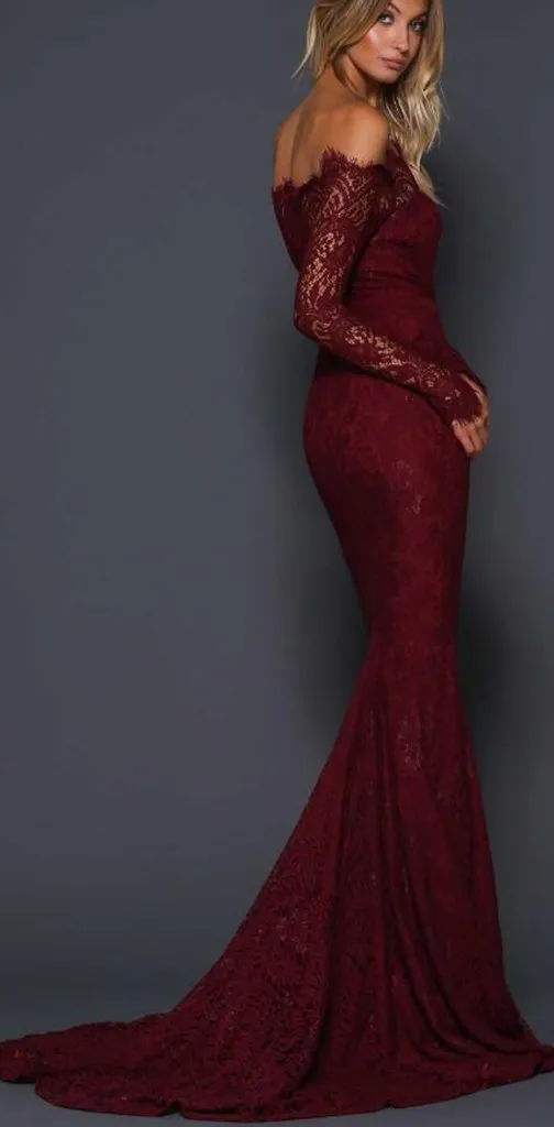 Burgundy Trumpet Mermaid Occasion Long Sleeve Prom Dress