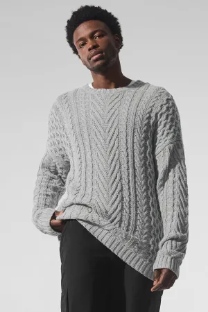 Cable Knit Crew Neck Sweater - Athletic Heather Grey