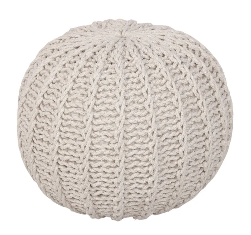 Cable Knit Round Pouffe Chunky Seat Decor Footstool Ottoman 100% Cotton Handmade