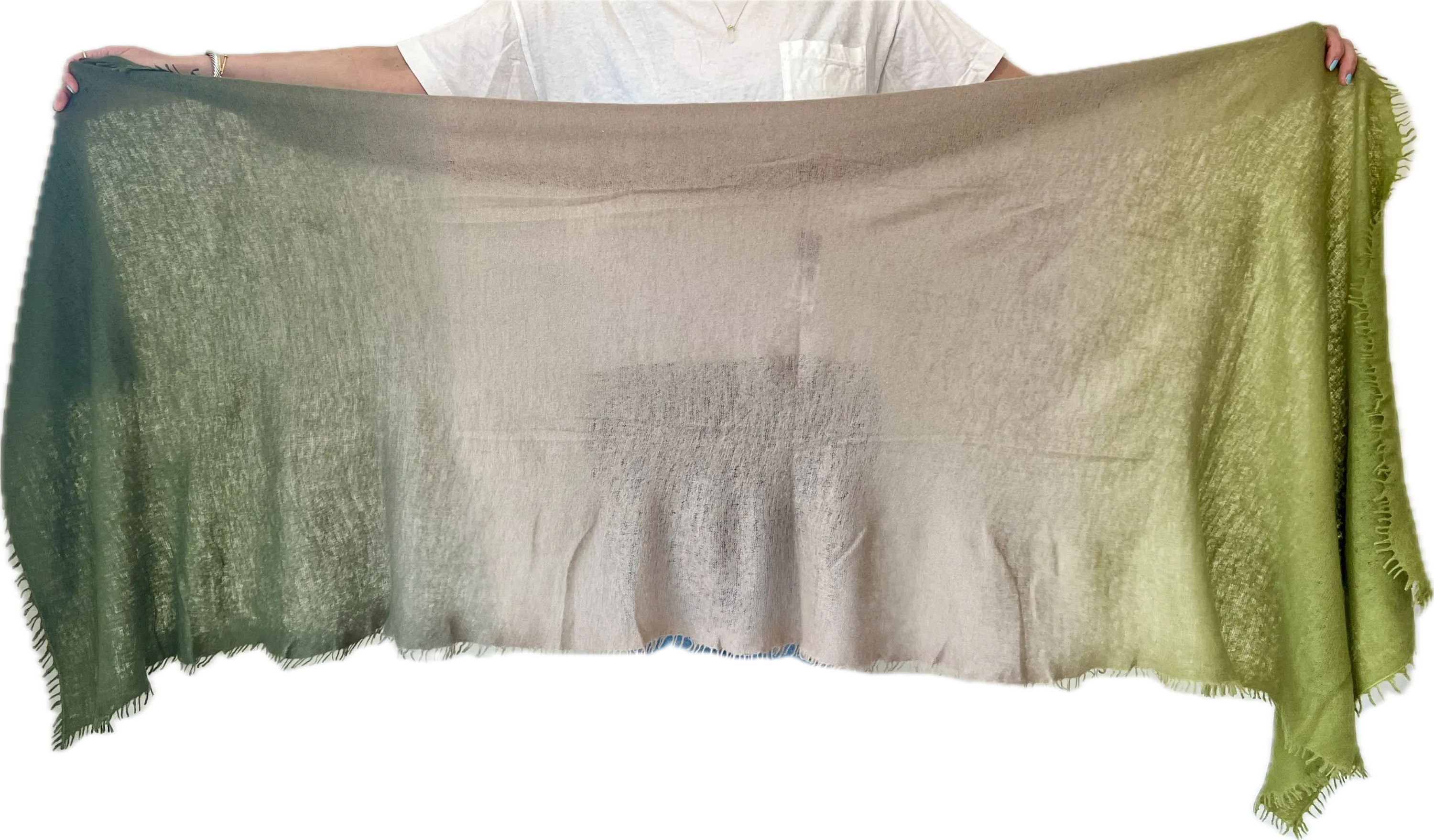 Cashmere Vertical Shading Scarf | Basil Green