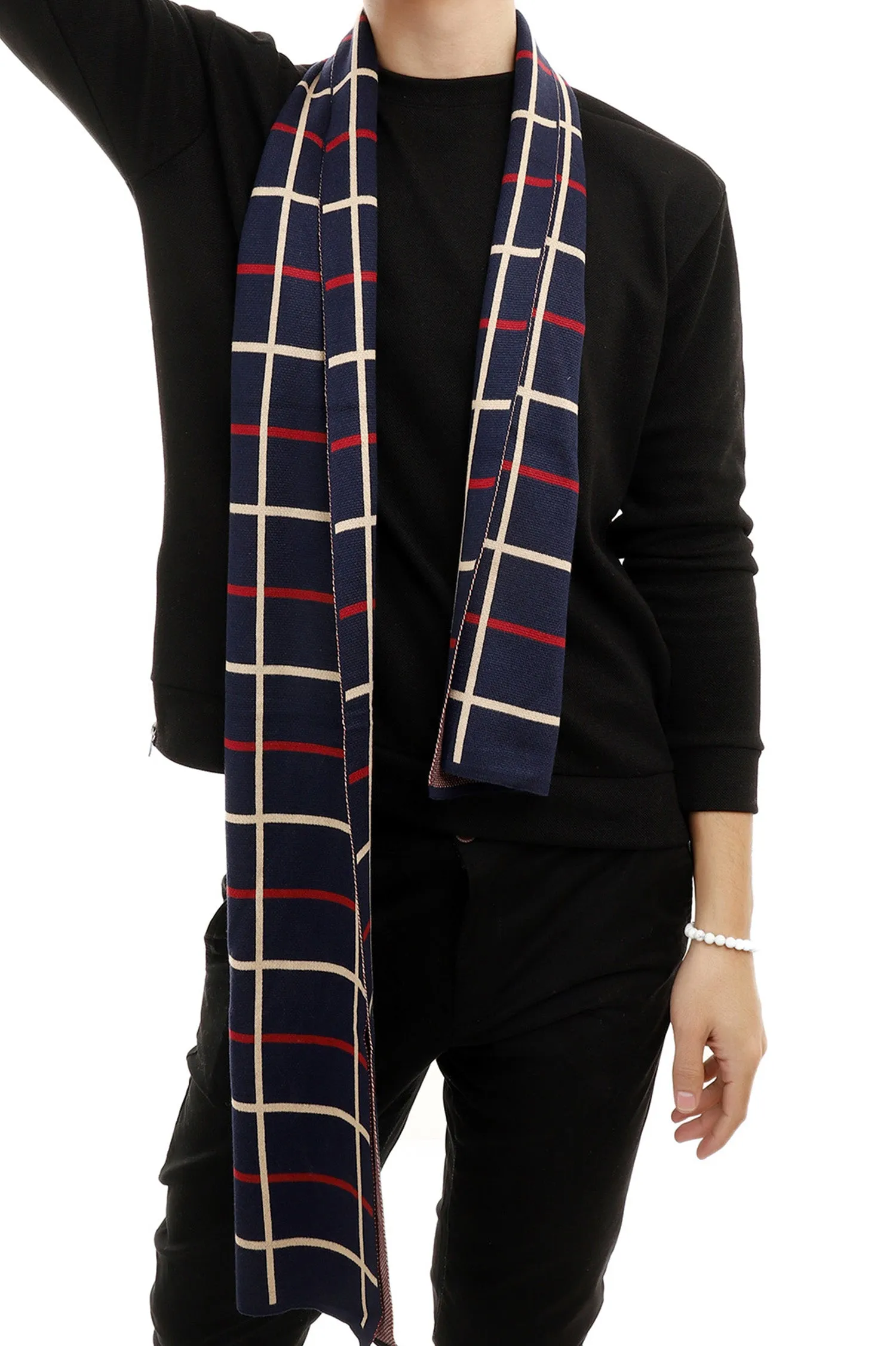 CHECKERED SCARF-NAVY