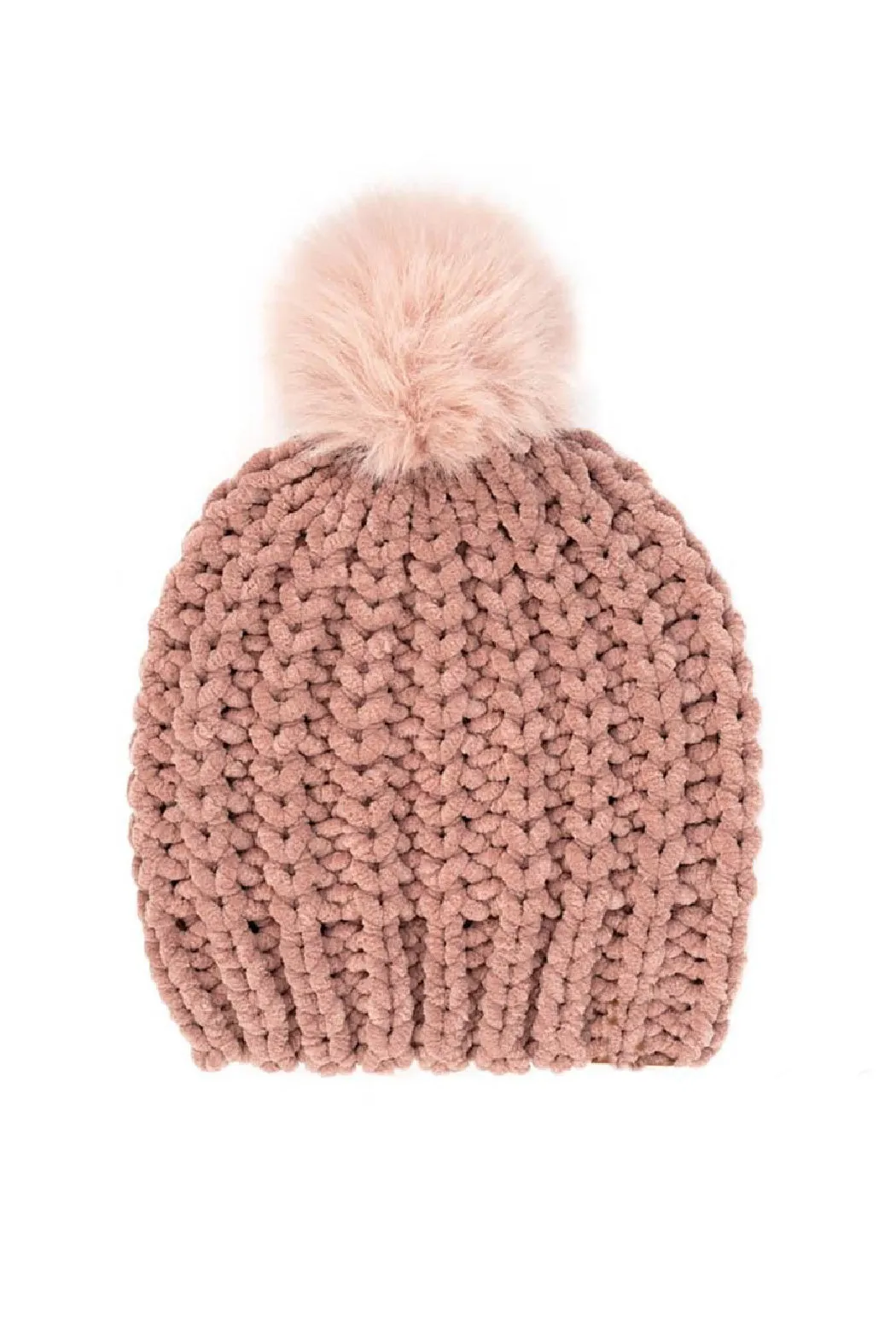 Chenille Chunky Knit Pompom Beanie