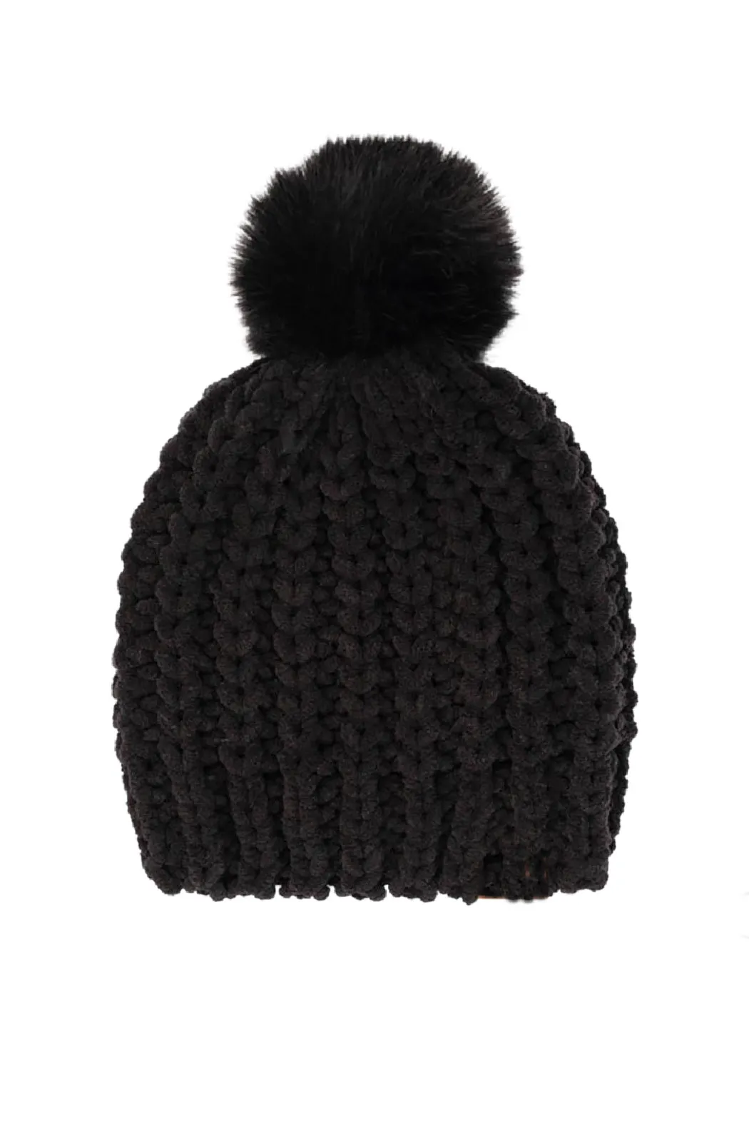 Chenille Chunky Knit Pompom Beanie