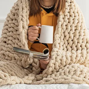 Chunky Knit Blanket Throw - 50"X60" 3.7 Lbs. - Soft Chenille Yarn Knitted Blanket -