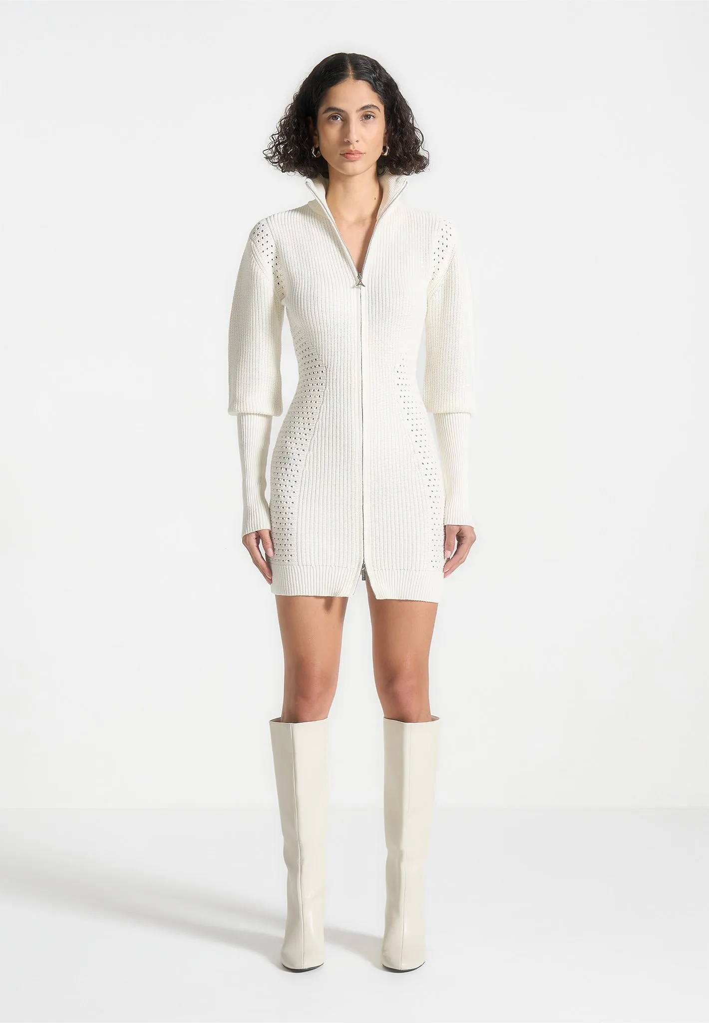 Chunky Knit Contour Jumper Dress - Off White