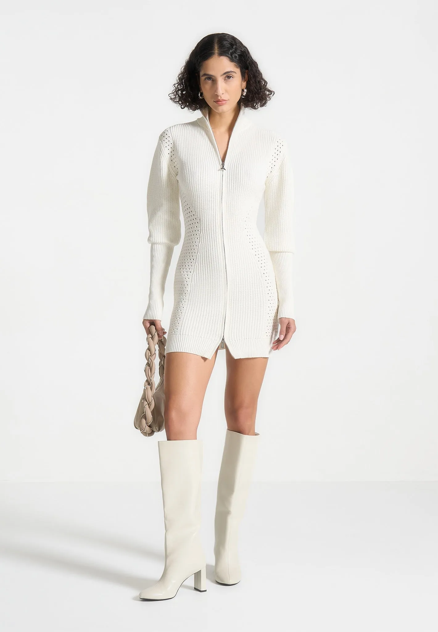 Chunky Knit Contour Jumper Dress - Off White