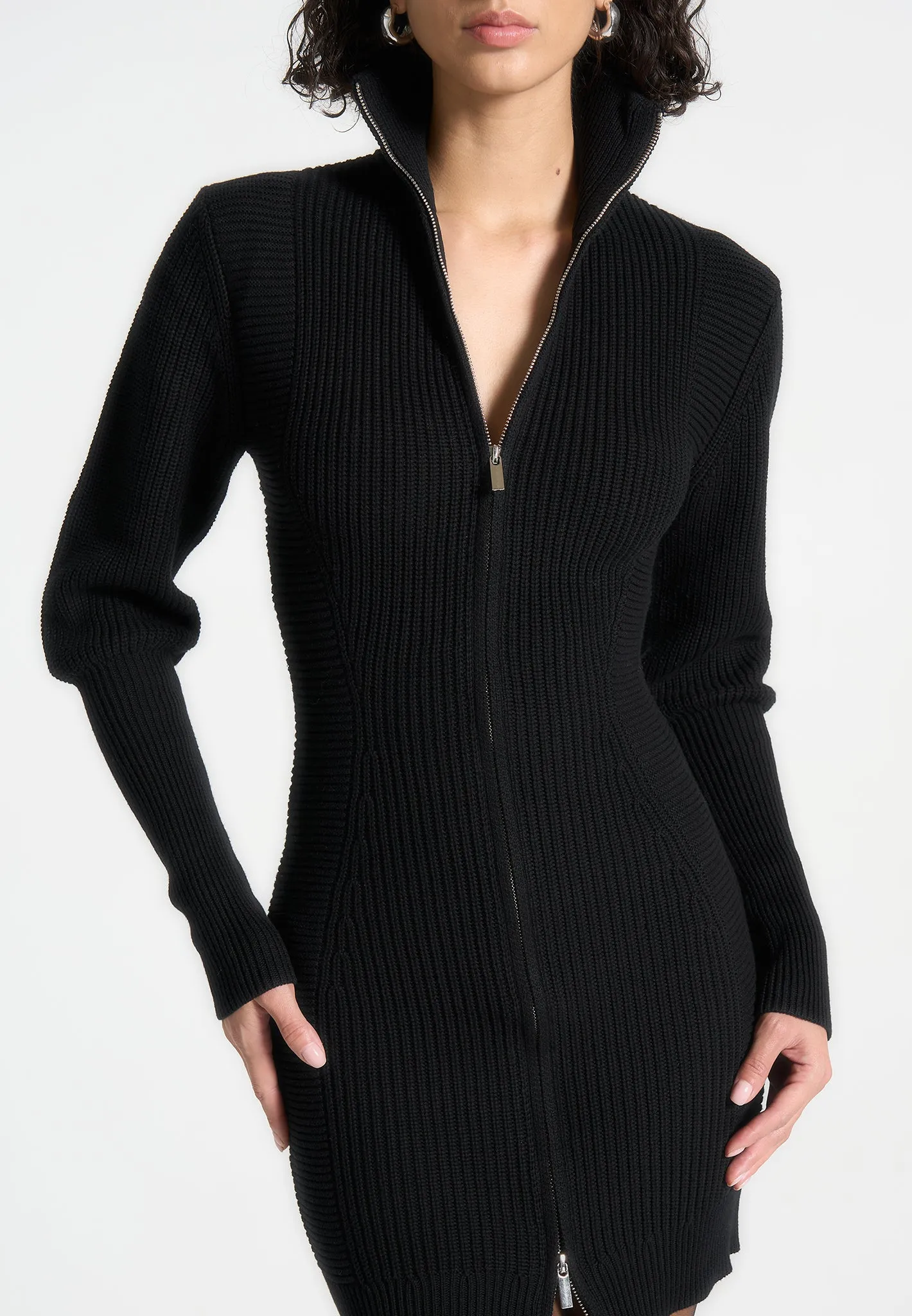 Chunky Knit Jumper Dress - Black