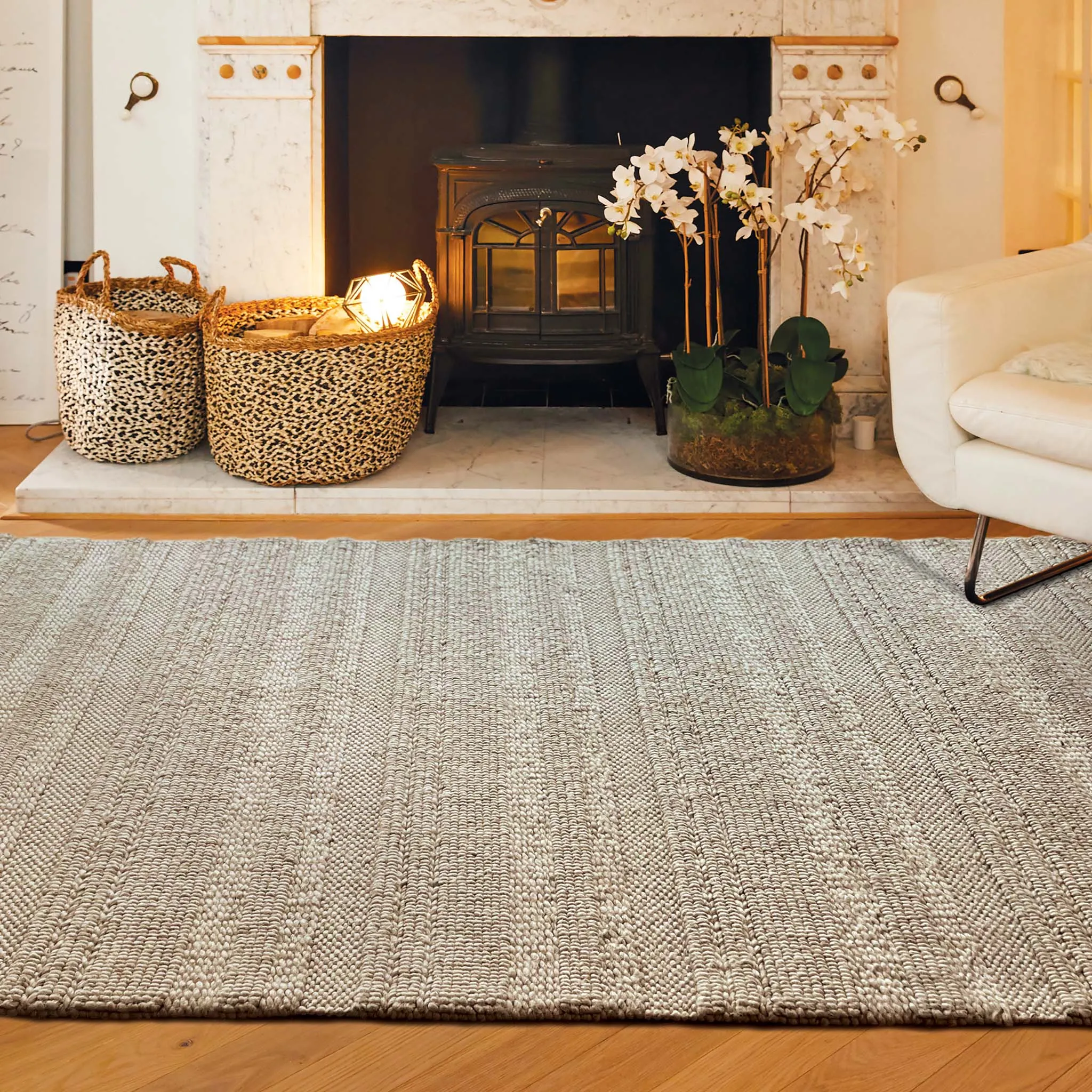 Chunky Knit Rug Grey/Natural