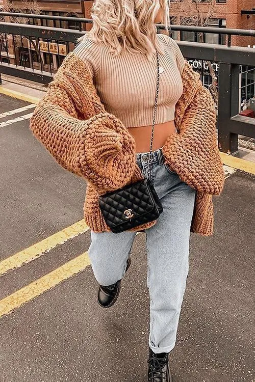 Chunky Oversized Cable Knit Baggy Sleeve Cardigan