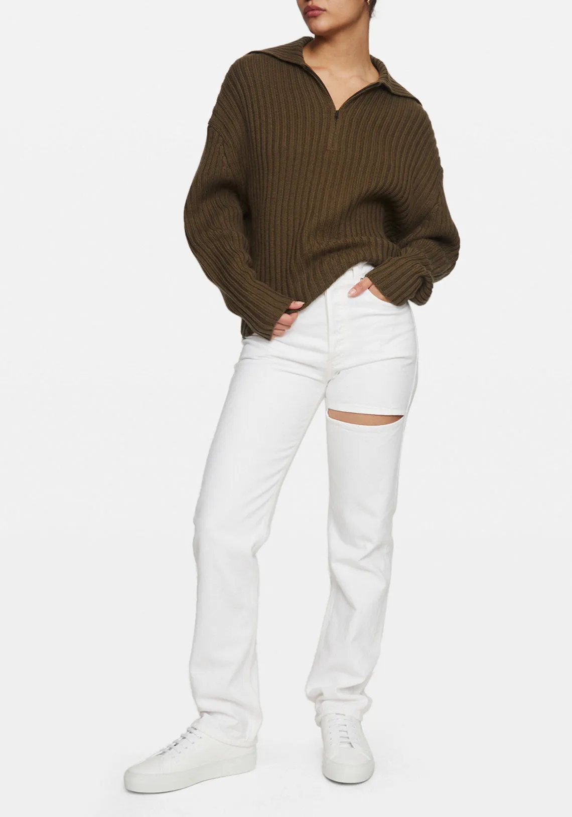 CHUNKY RIBBED POLO KNIT KHAKI