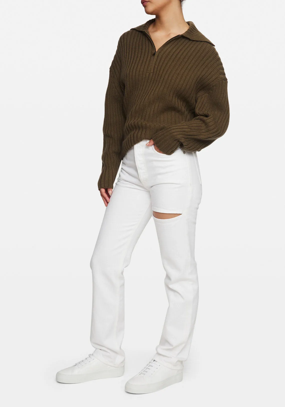 CHUNKY RIBBED POLO KNIT KHAKI