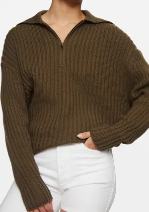 CHUNKY RIBBED POLO KNIT KHAKI