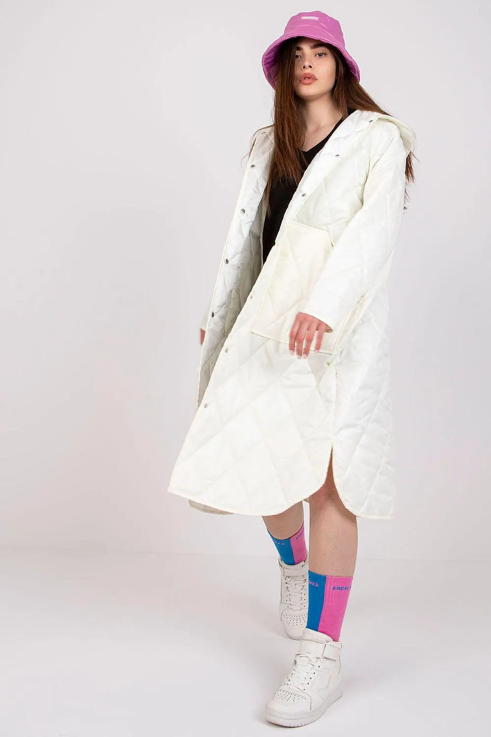 City Chic Quilted Hooded Coat in Lightweight Polyester