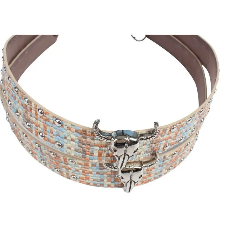 Classic Bison Head Tribal Headband with Woven Strap