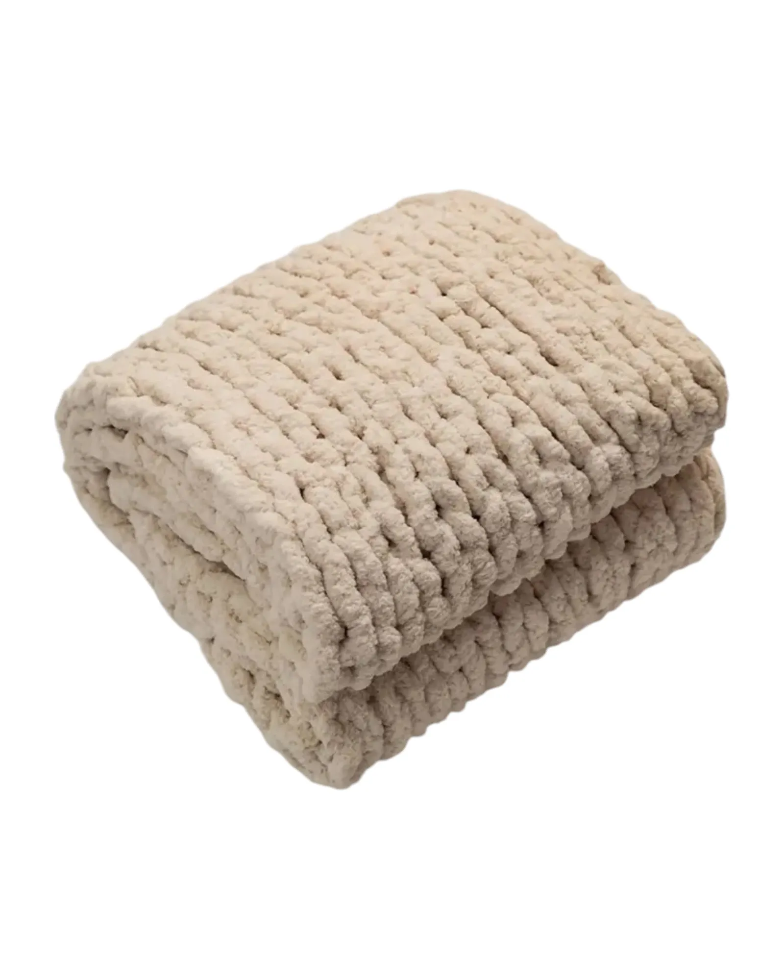 Cloud King Size Large Cream Chenille Chunky Knit Blanket Throw