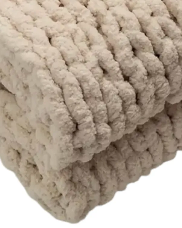 Cloud King Size Large Cream Chenille Chunky Knit Blanket Throw