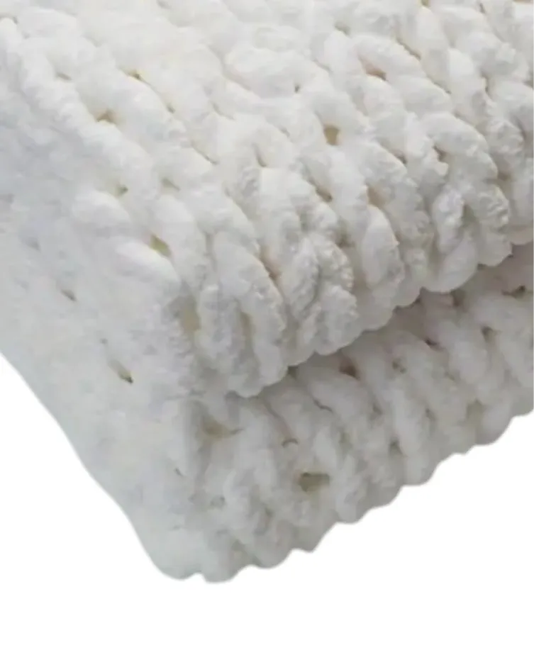 Cloud King Size Large White Chenille Chunky Knit Blanket Throw