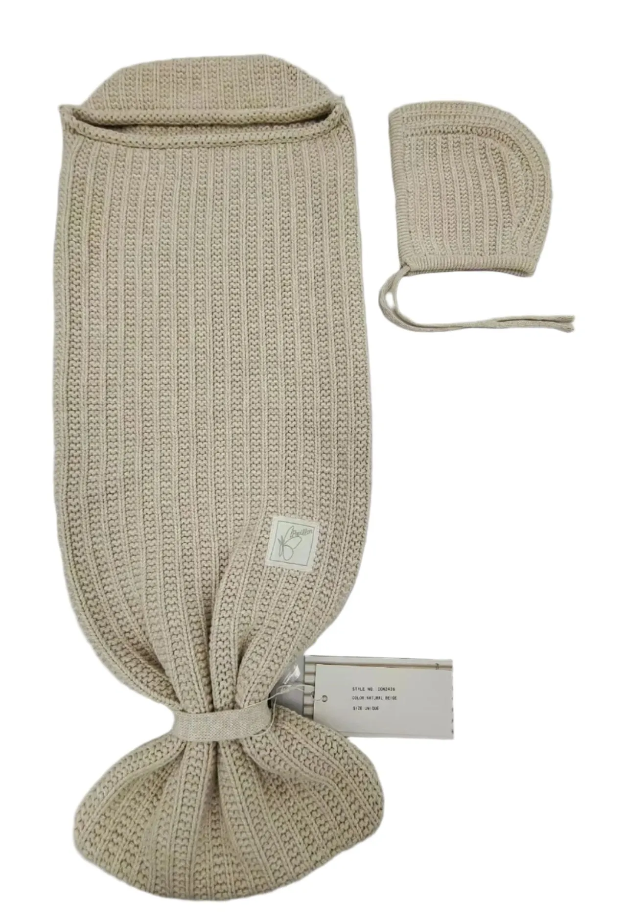 cocoon chunky knit solid with bonnet - beige